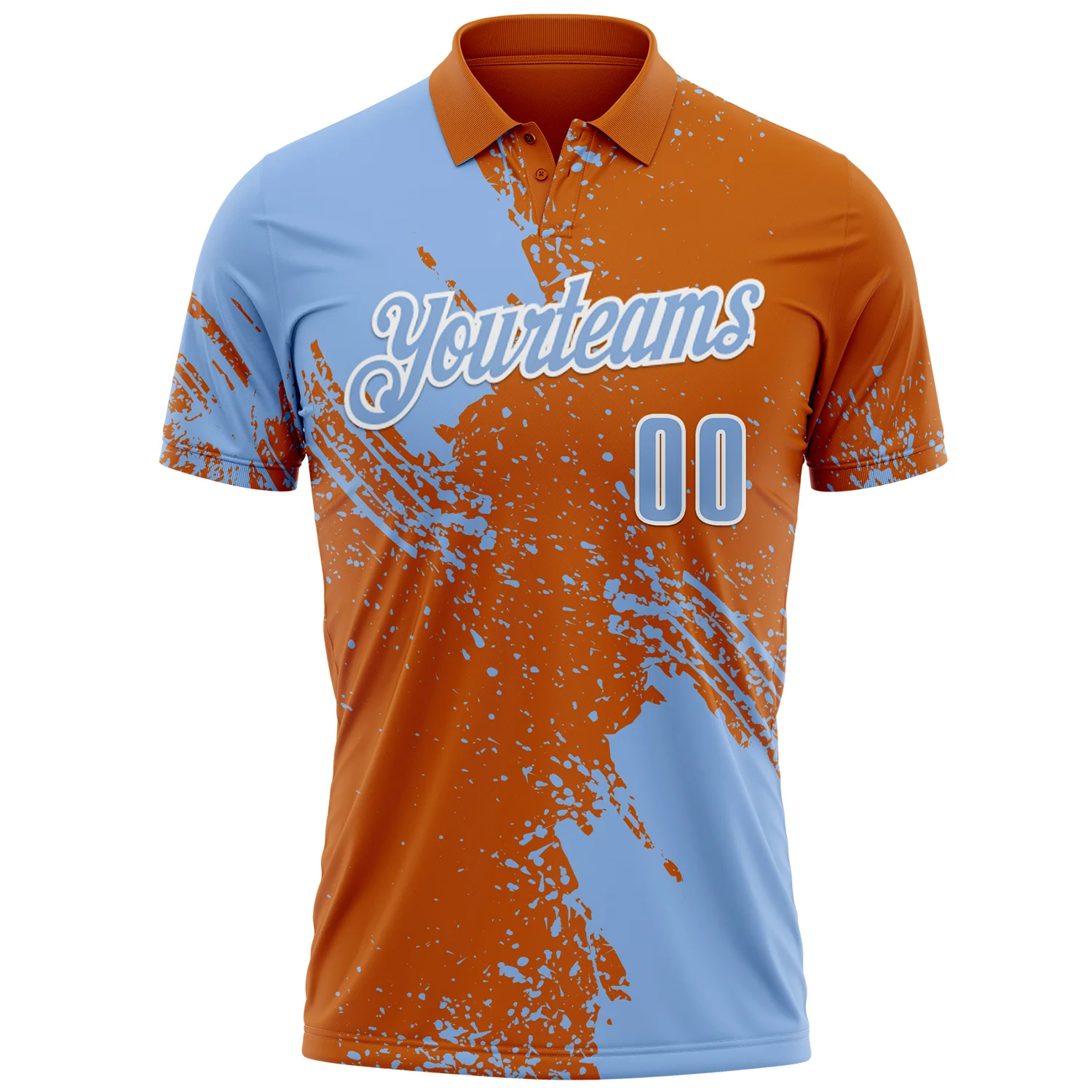 Custom Light Blue Texas Orange-White 3D Pattern Design Abstract Brush Stroke Performance Polo Shirt