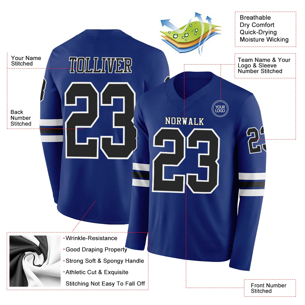 Custom Royal Black-White Long Sleeve Authentic Football Jersey