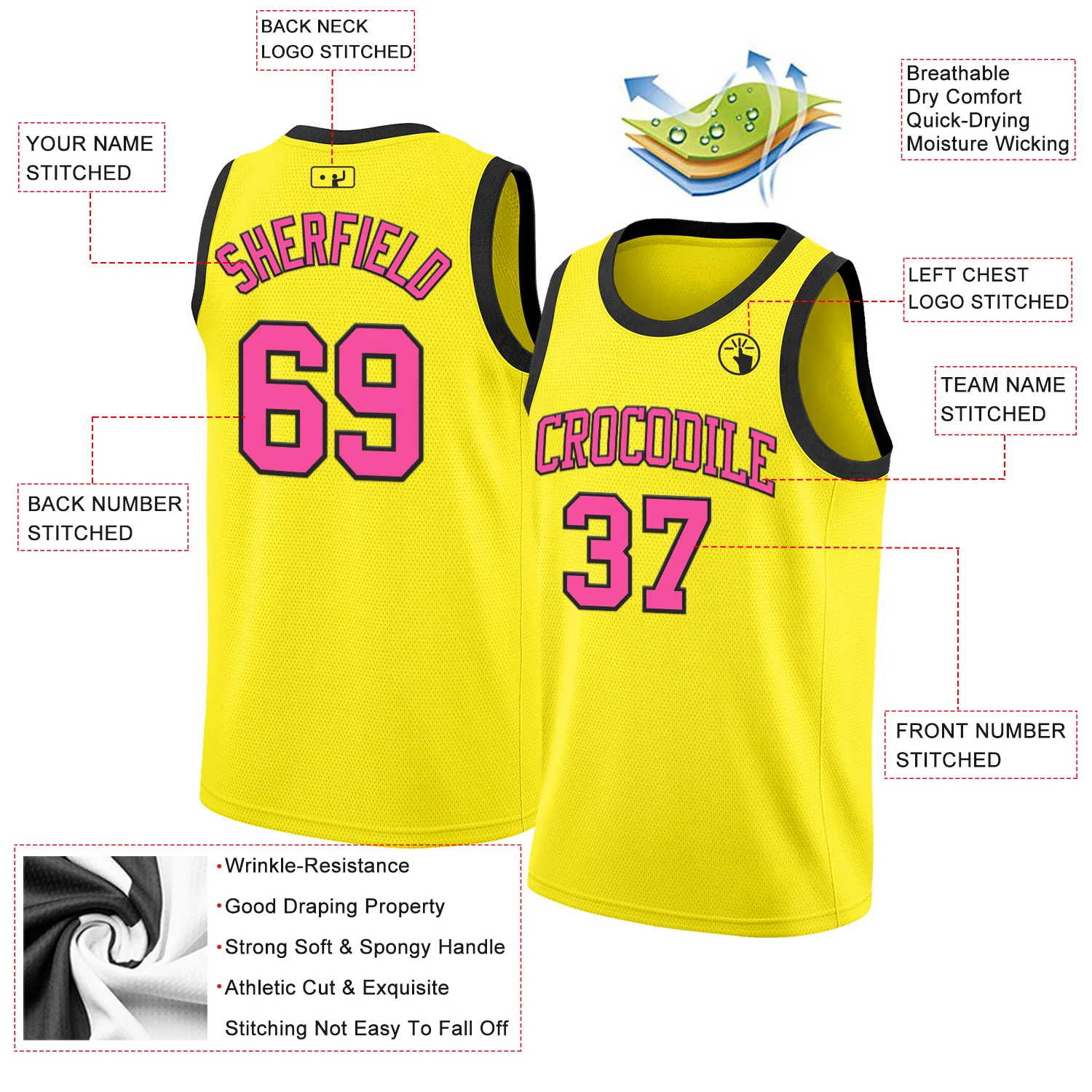 Custom Light Yellow Pink-Black Authentic Basketball Jersey