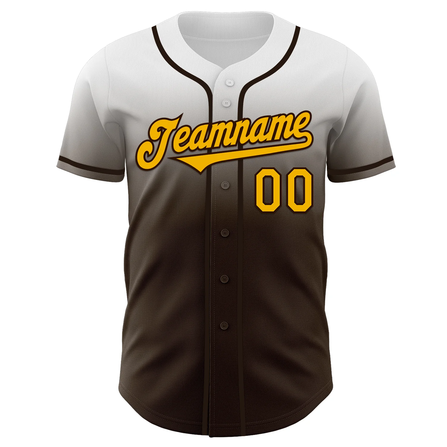 Custom White Gold-Brown Authentic Fade Fashion Baseball Jersey