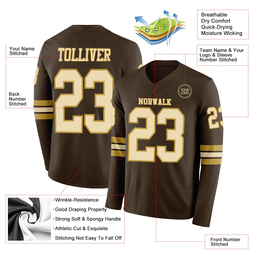 Custom Brown Cream-Old Gold Long Sleeve Authentic Football Jersey