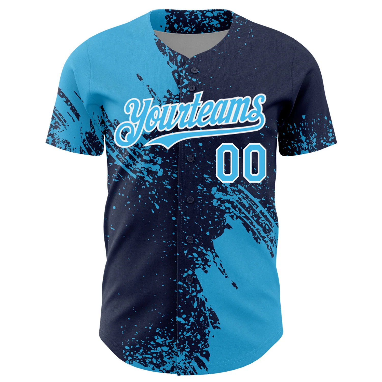 Custom Sky Blue Navy-White 3D Pattern Design Abstract Brush Stroke Authentic Baseball Jersey