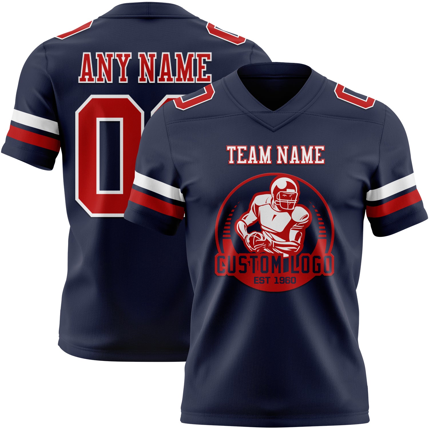 Custom Navy Red-White Authentic Football Jersey