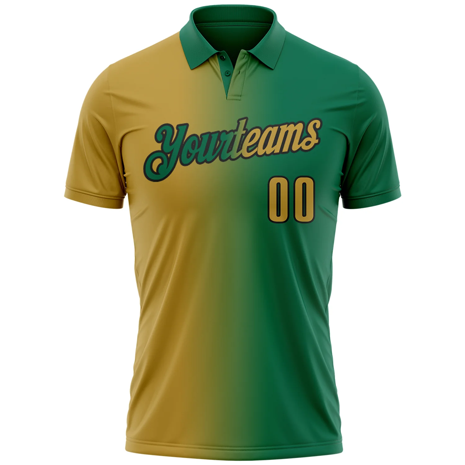 Custom Kelly Green Old Gold-Black 3D Gradient Fashion Performance Polo Shirt