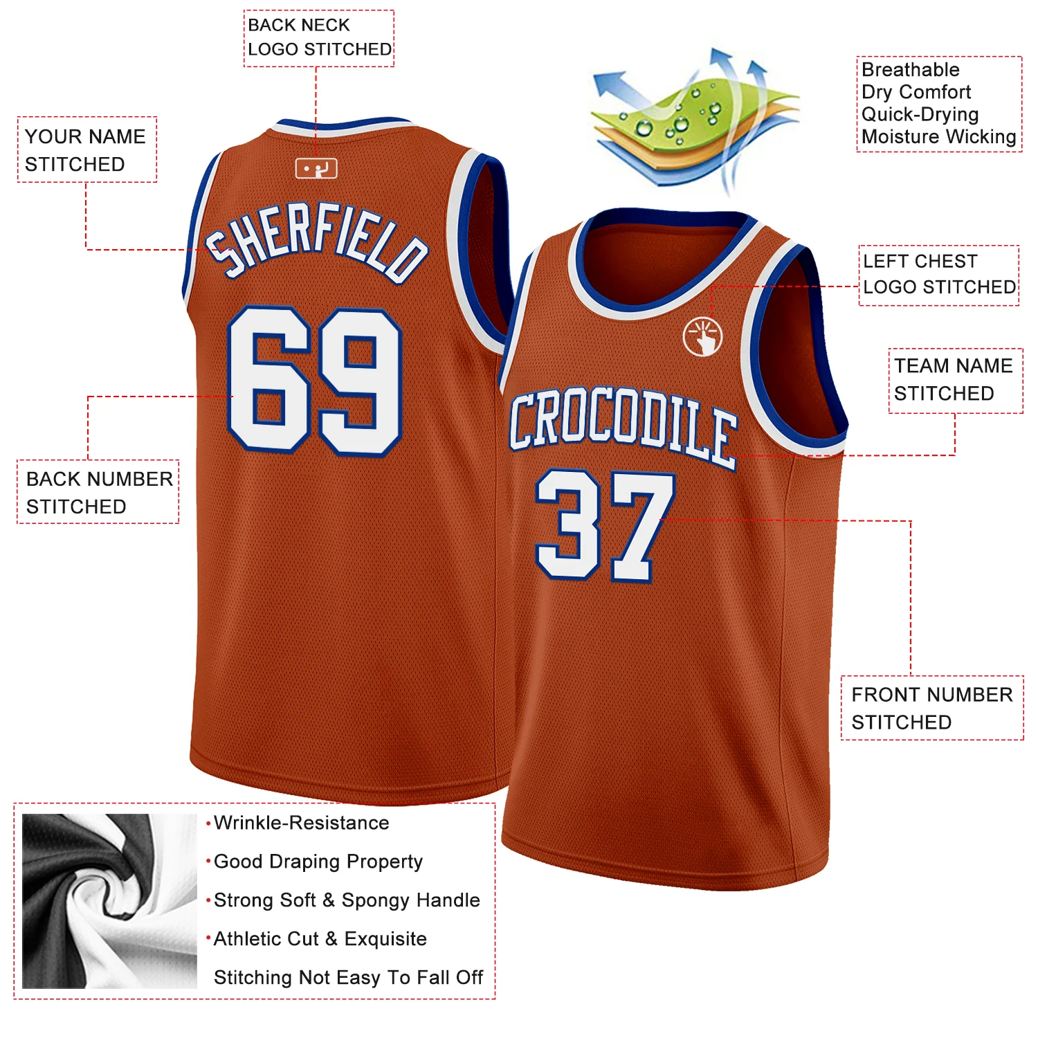 Custom Texas Orange White-Royal Authentic Basketball Jersey
