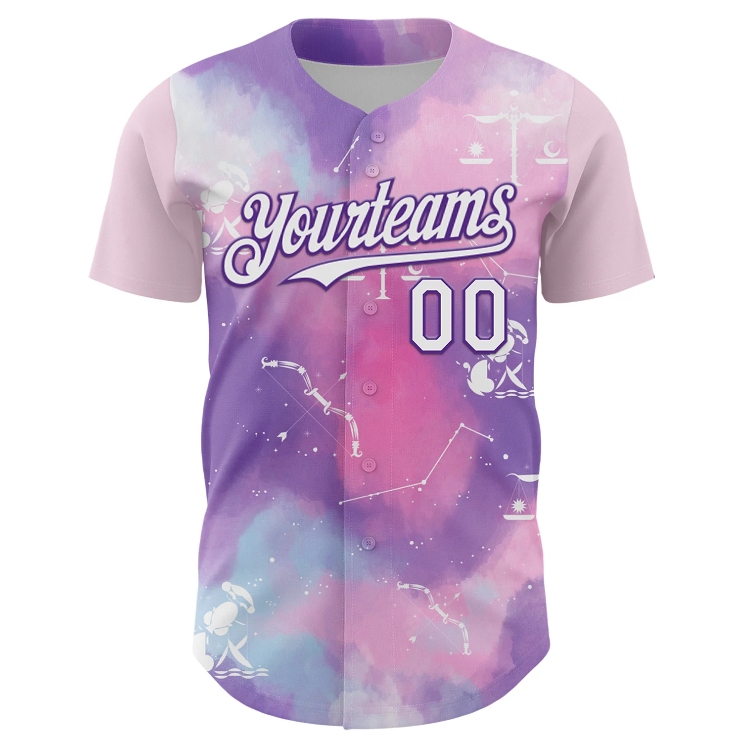 Custom Purple White 3D Pattern Design Constellation Space Galaxy Star Authentic Baseball Jersey