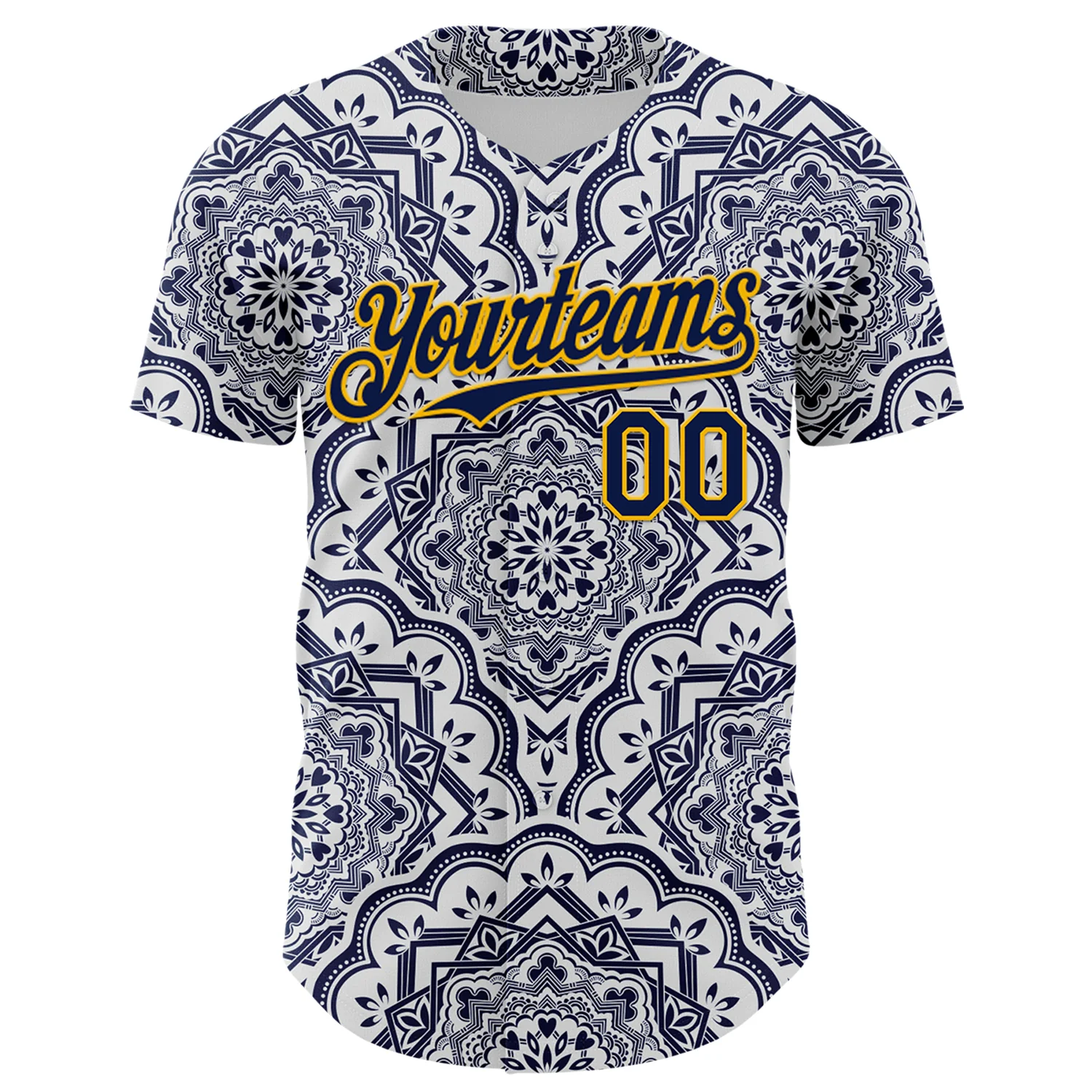 Custom Navy Gold 3D Pattern Design Burner Costumes Damask Authentic Baseball Jersey