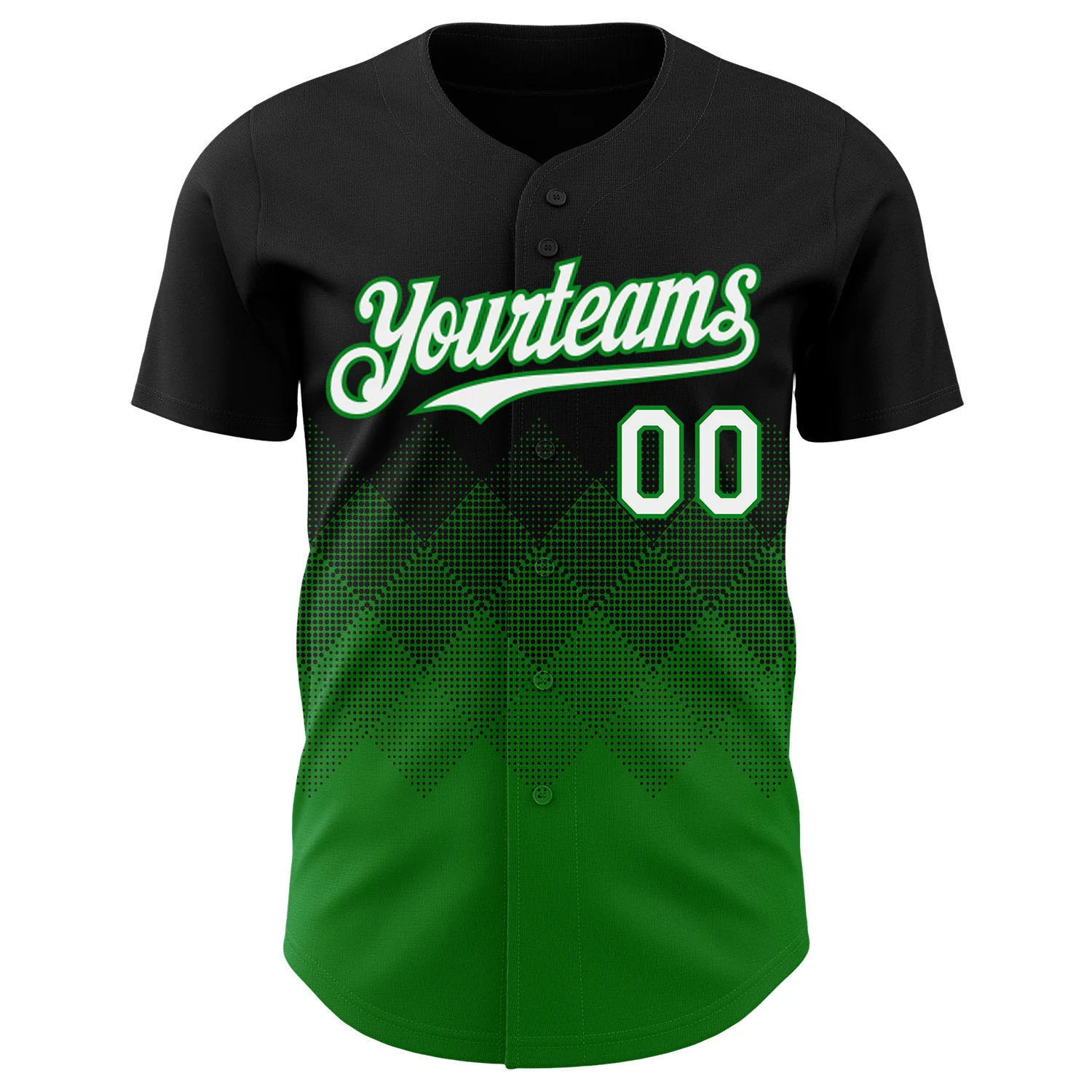 Custom Black White-Grass Green 3D Gradient Square Shape Authentic Baseball Jersey