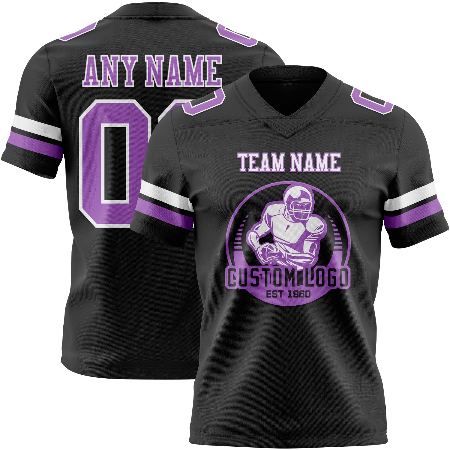 Custom Black Medium Purple-White Authentic Football Jersey