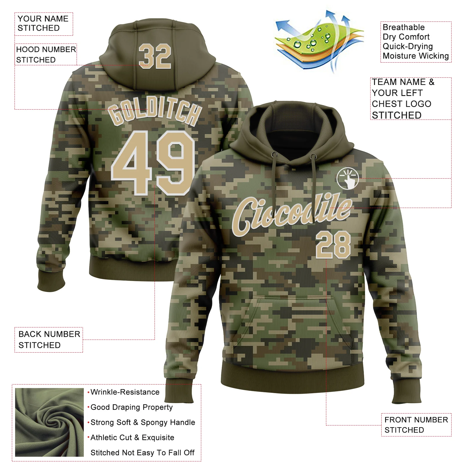 Custom Stitched Camo Vegas Gold-White 3D Salute To Service Sports Pullover Sweatshirt Hoodie