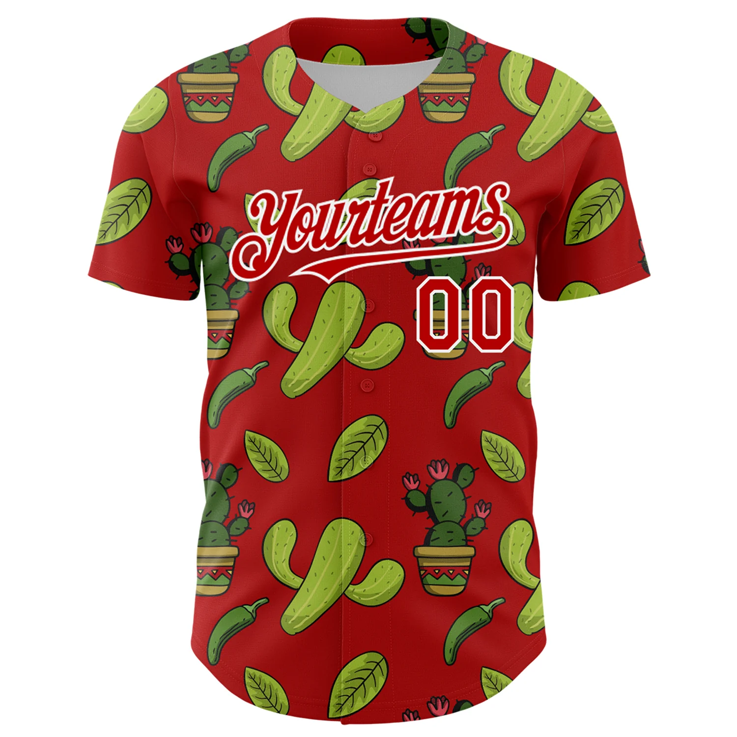 Custom Red White 3D Mexican Cactus Authentic Baseball Jersey