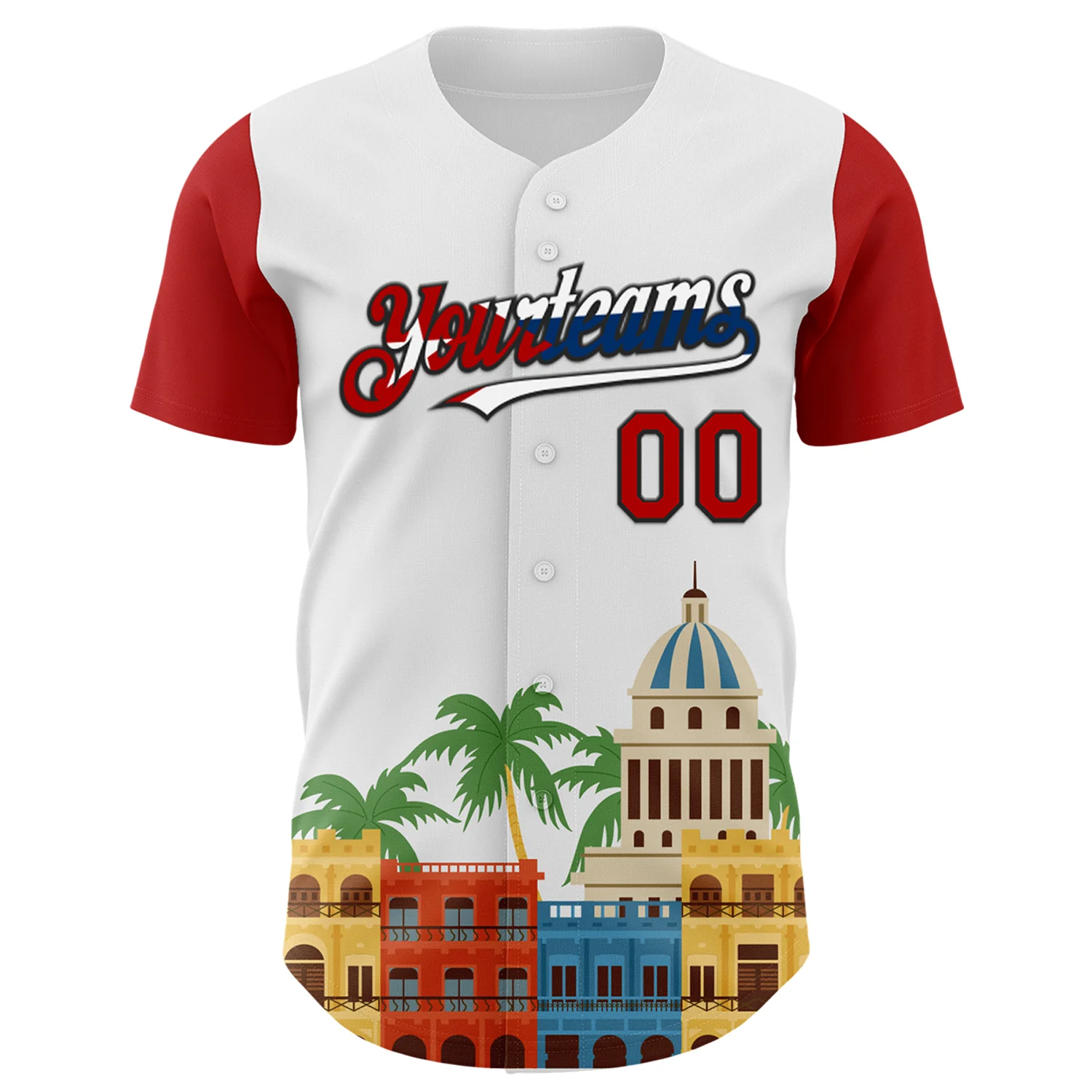 Custom White Red Black-Cuban Flag 3D Cuba Havana Authentic Baseball Jersey