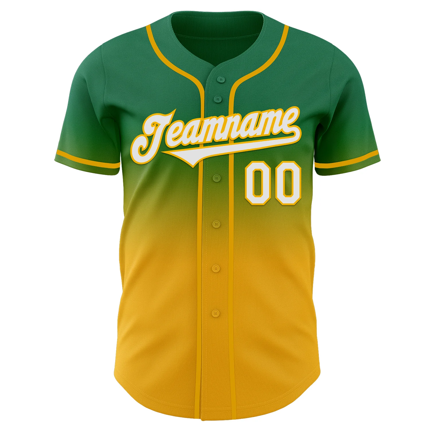 Custom Kelly Green White-Gold Authentic Fade Fashion Baseball Jersey