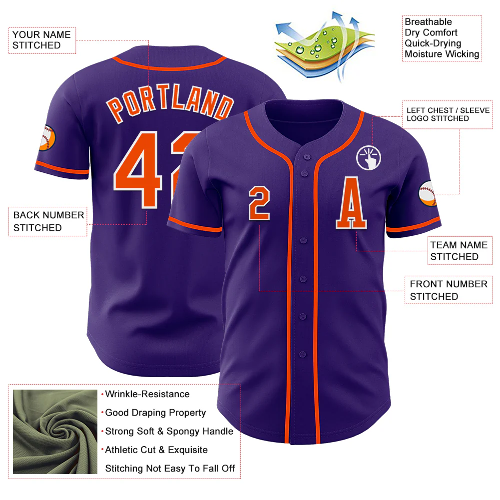 Custom Purple Orange-White Authentic Baseball Jersey