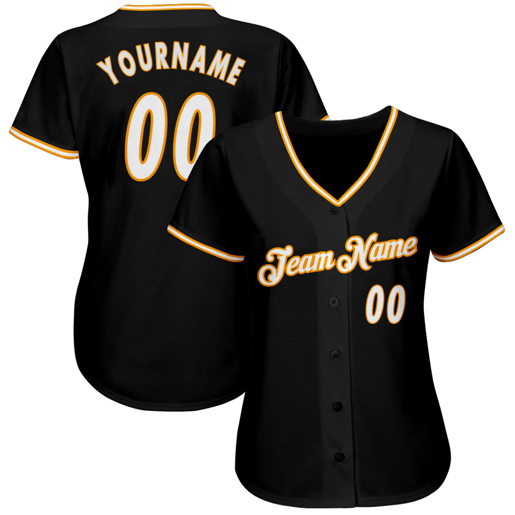 Custom Black White-Gold Authentic Baseball Jersey
