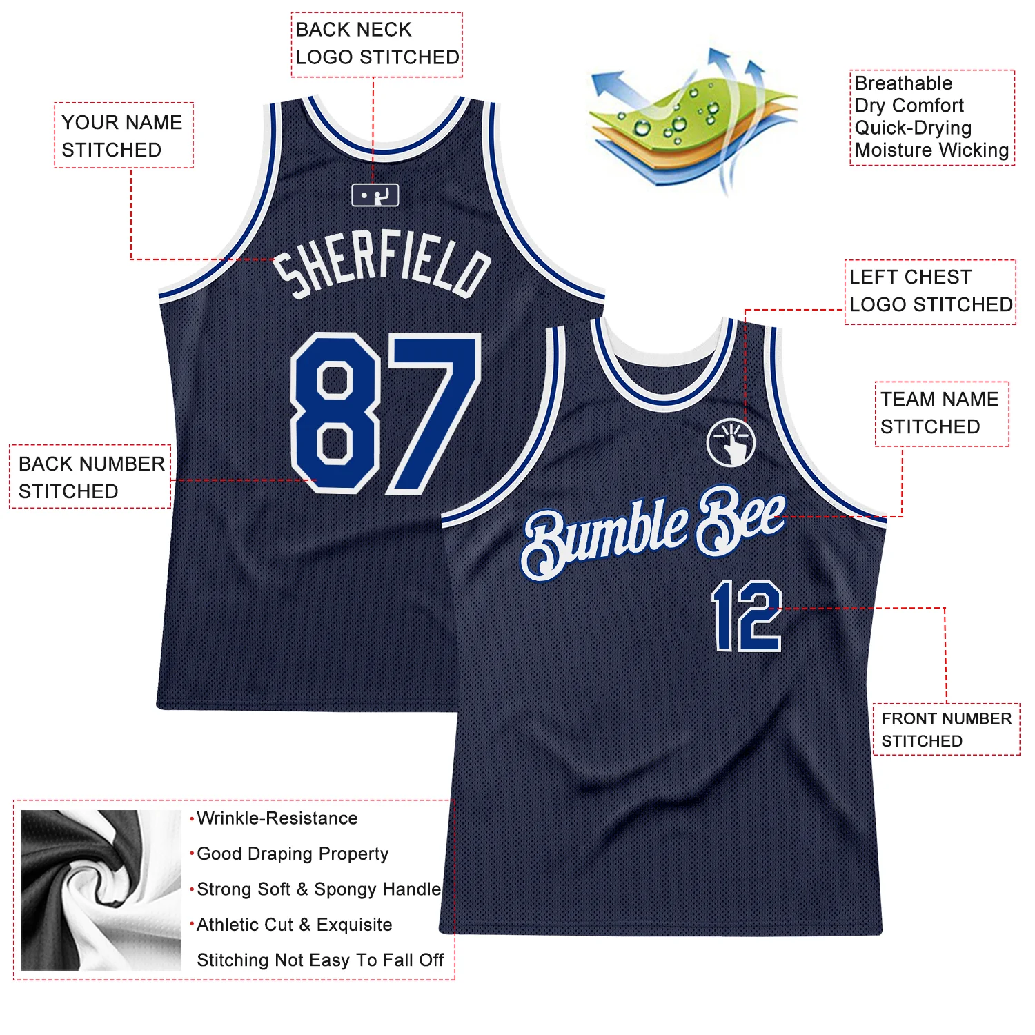 Custom Navy Royal-White Authentic Throwback Basketball Jersey