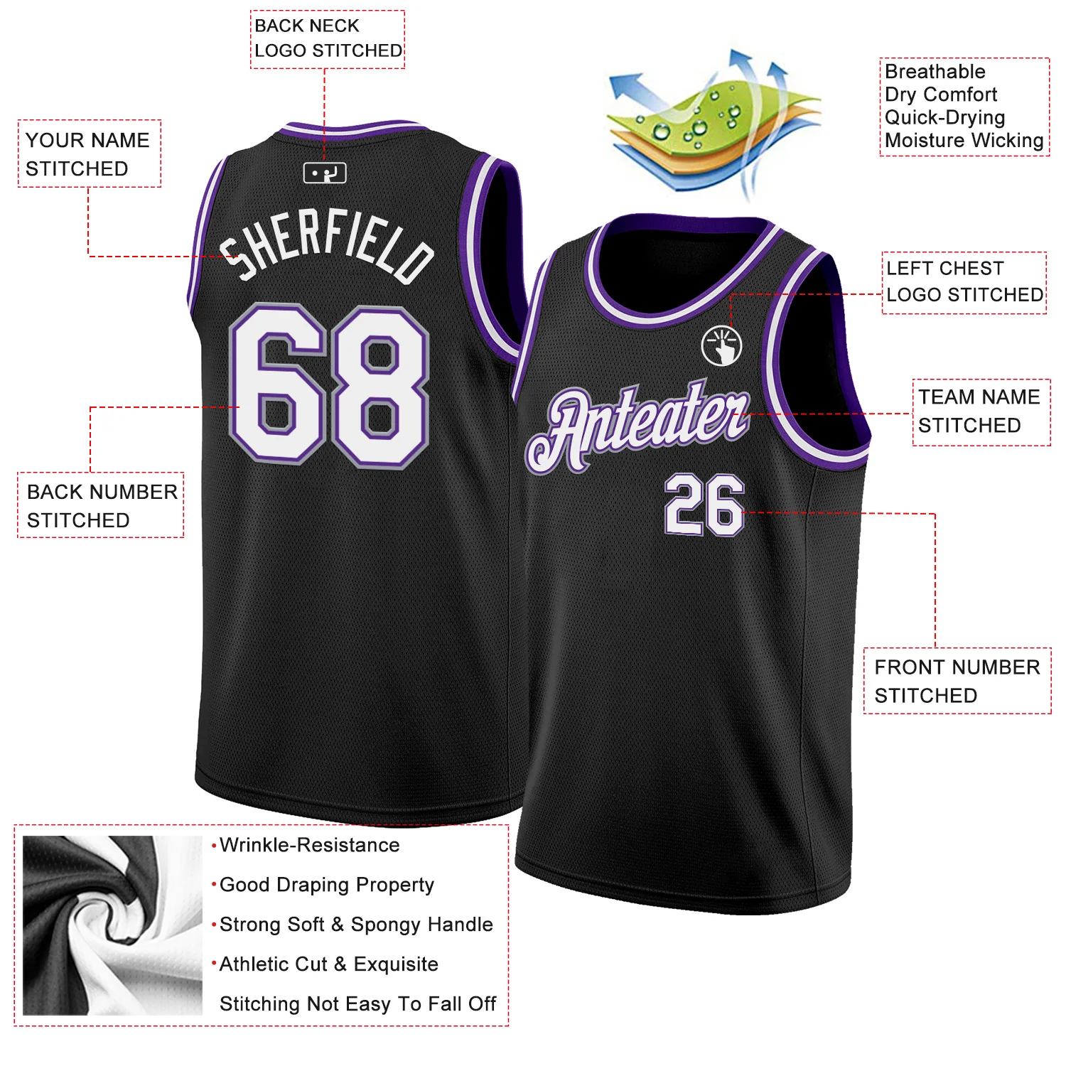 Custom Black White Purple-Gray Authentic Basketball Jersey