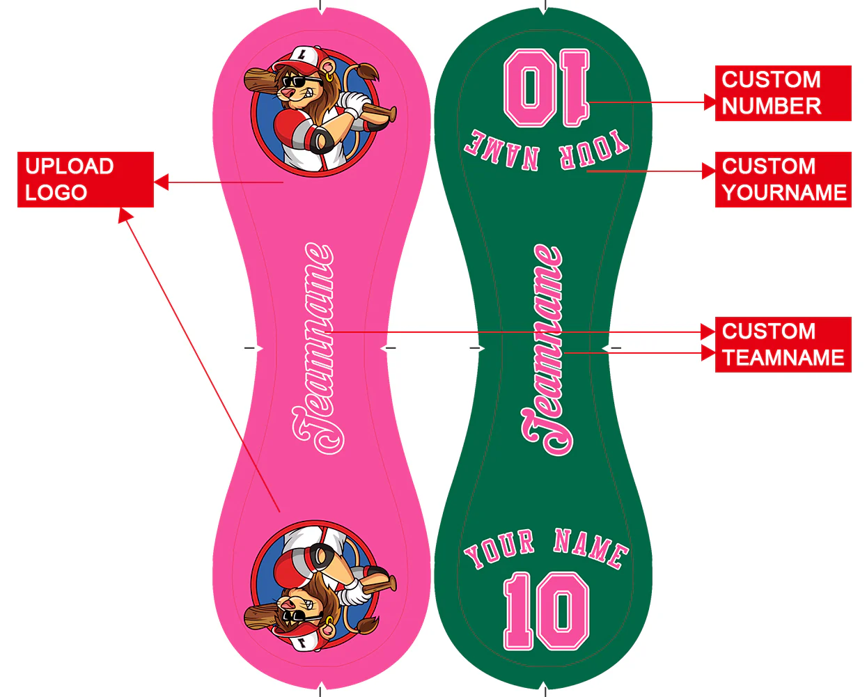 Personalized Pink Kelly Green Half Leather Pink Authentic Baseballs