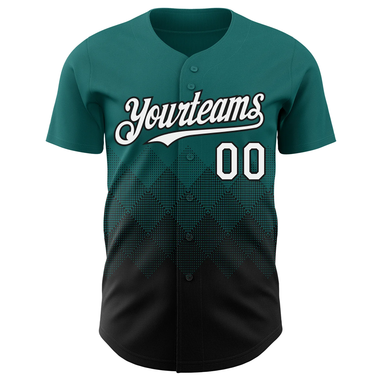 Custom Teal White-Black 3D Gradient Square Shape Authentic Baseball Jersey