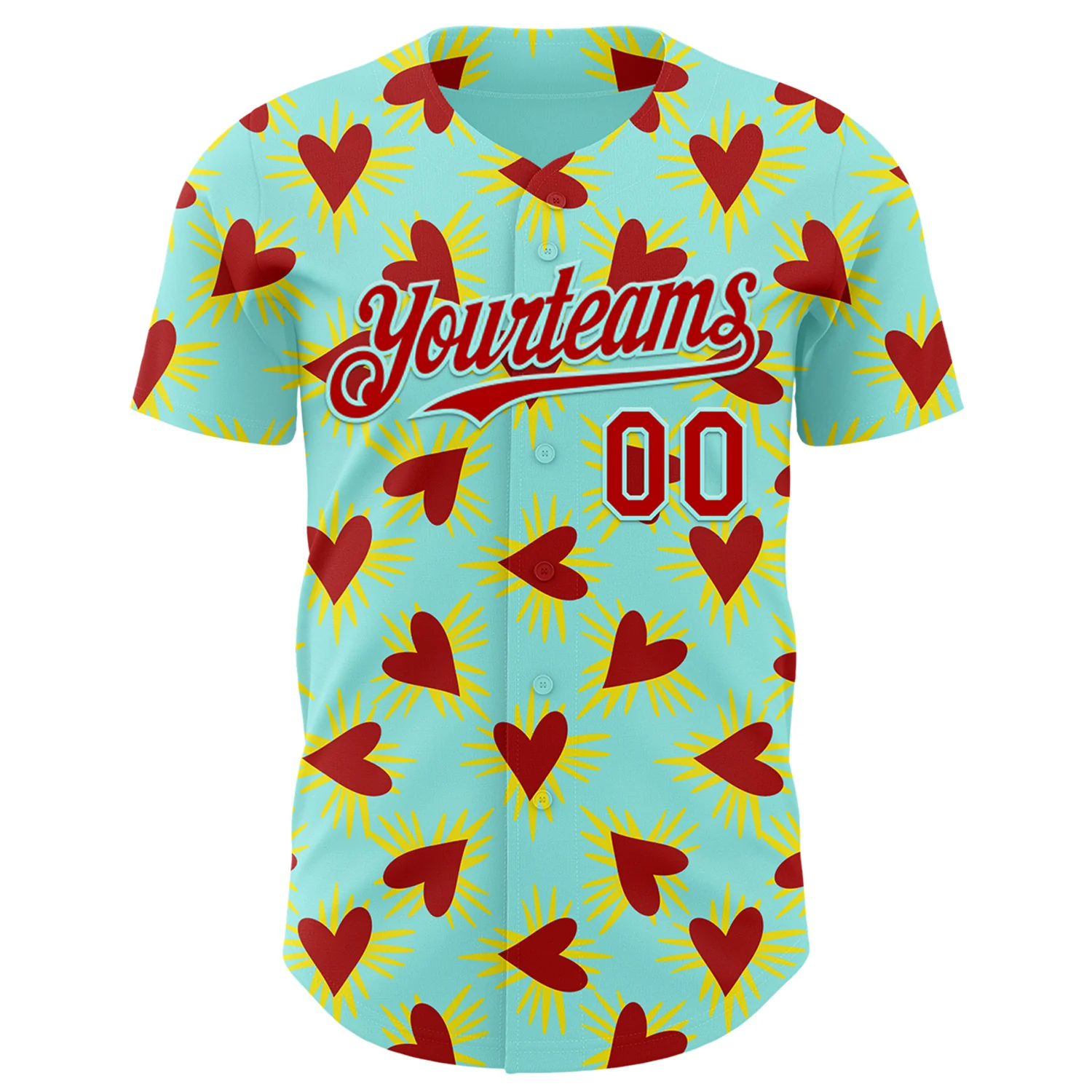 Custom Ice Blue Red Valentine's Day Love Heart Authentic Baseball Jersey