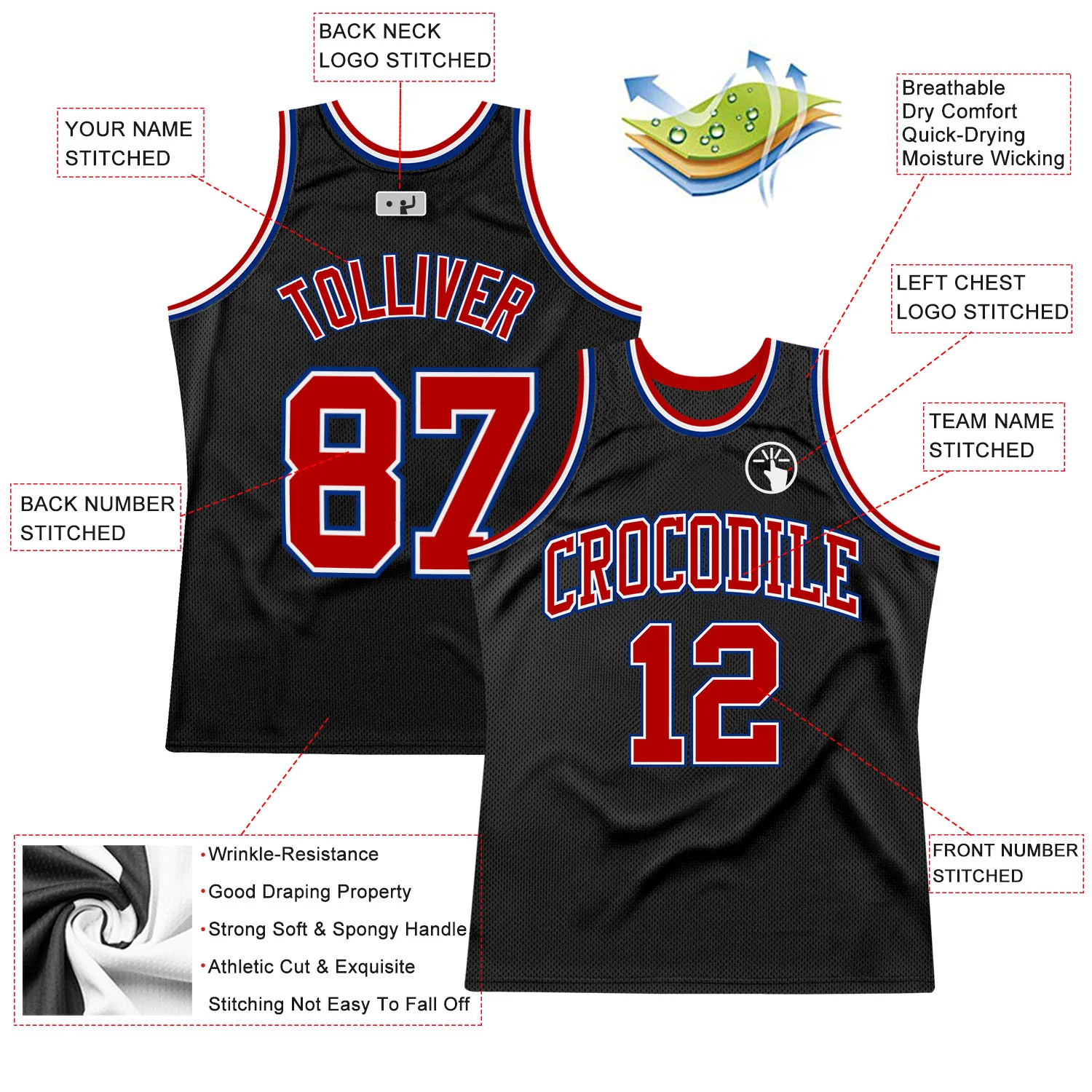 Custom Black Red-Royal Authentic Throwback Basketball Jersey