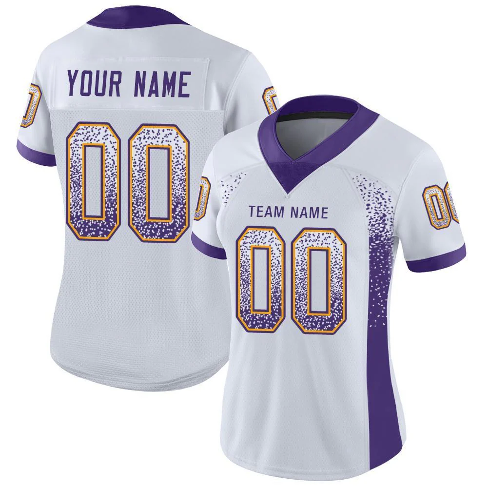 Custom White Purple-Gold Drift Fashion Football Jersey