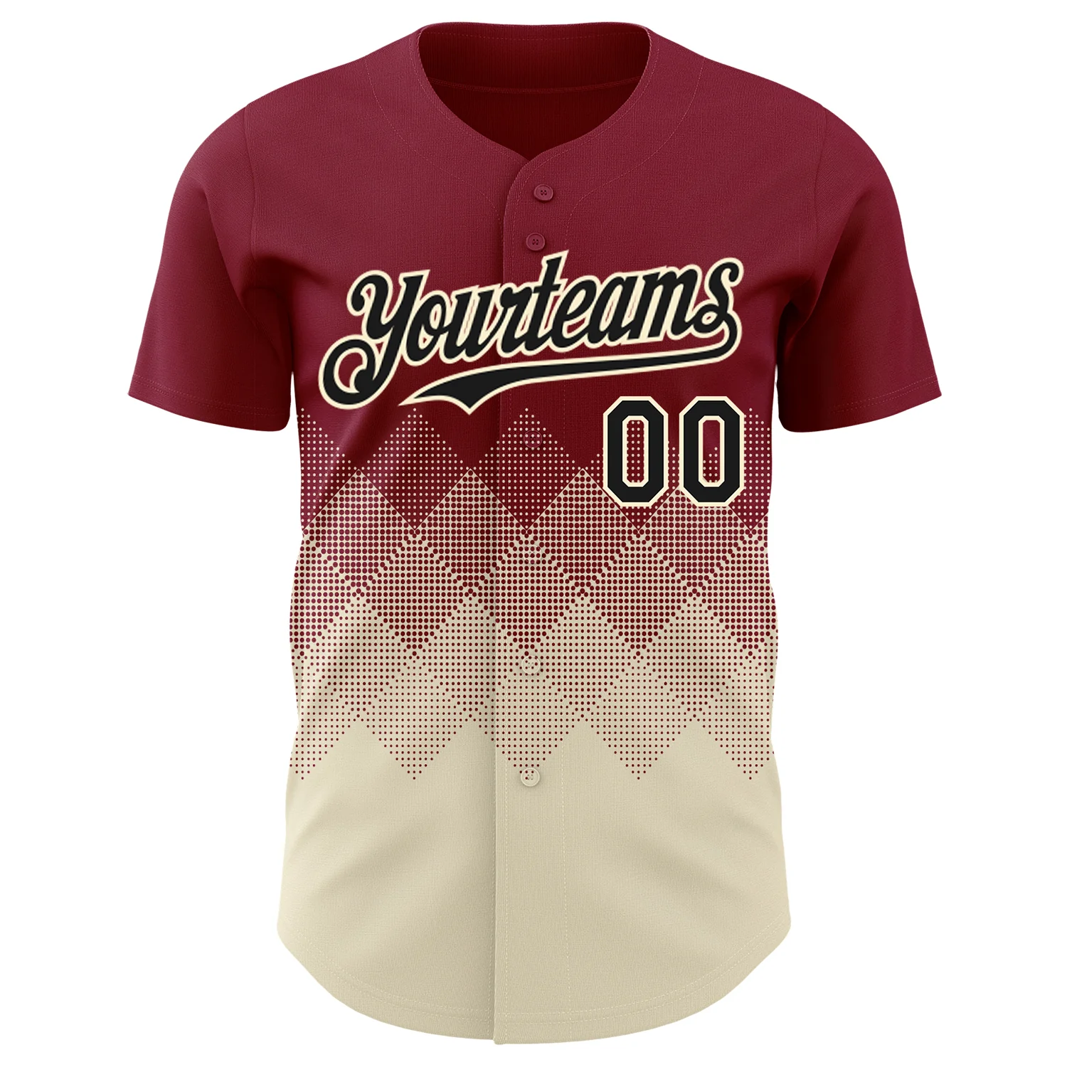 Custom Crimson Black-Cream 3D Gradient Square Shape Authentic Baseball Jersey
