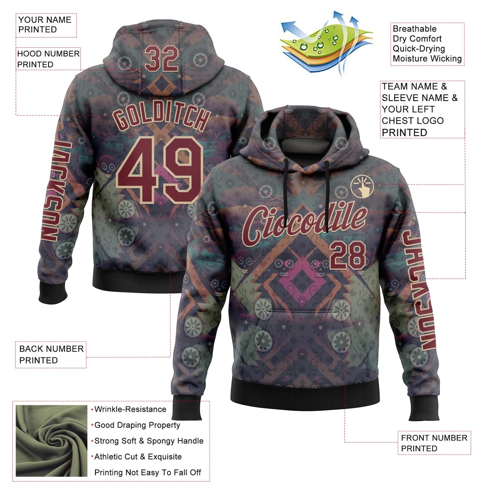 Custom Gray Burgundy-City Cream 3D Pattern Design Ethnic Tribal Sportswear Pullover Sweatshirt Hoodie