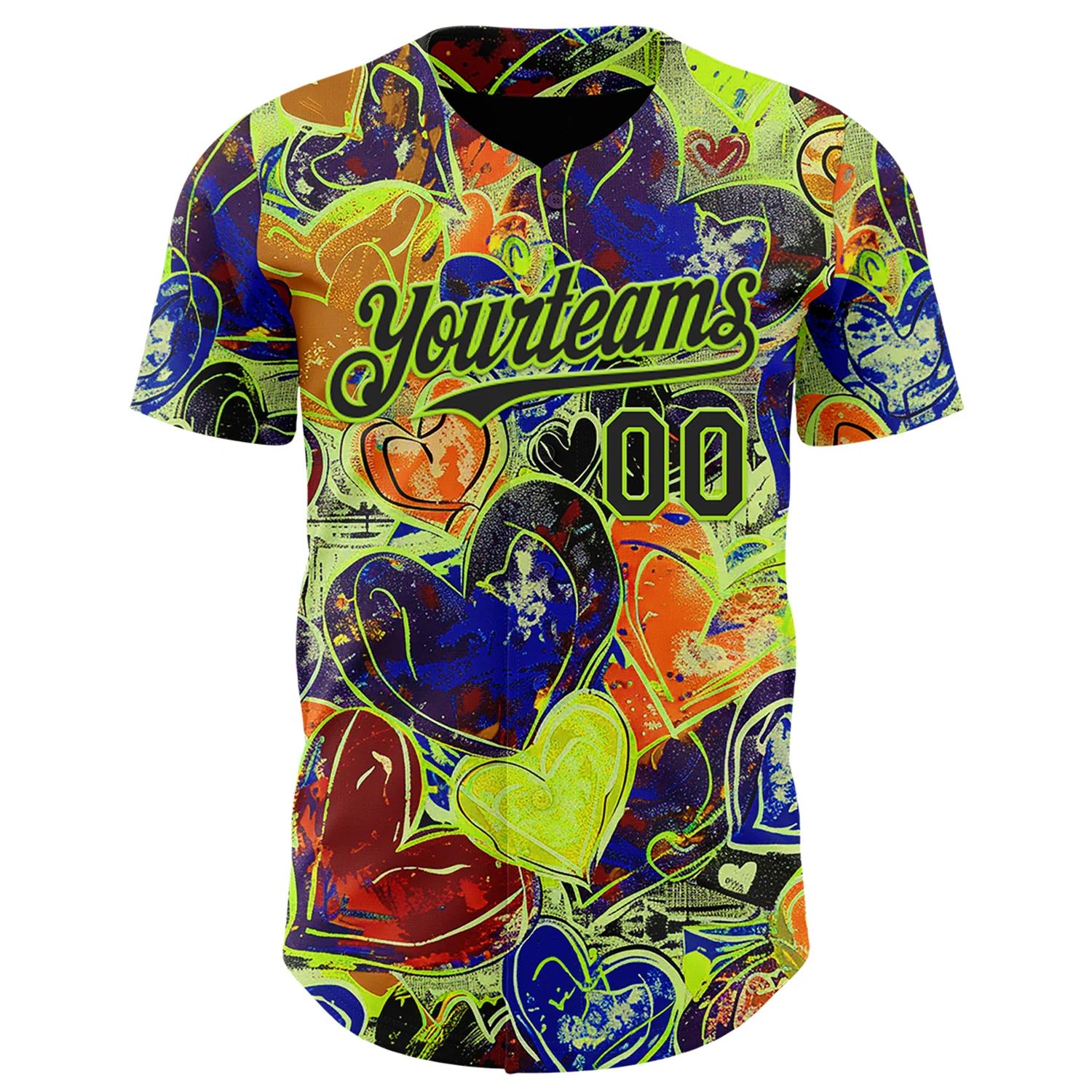Custom Black Neon Green Valentine's Day Love Heart Authentic Baseball Jersey