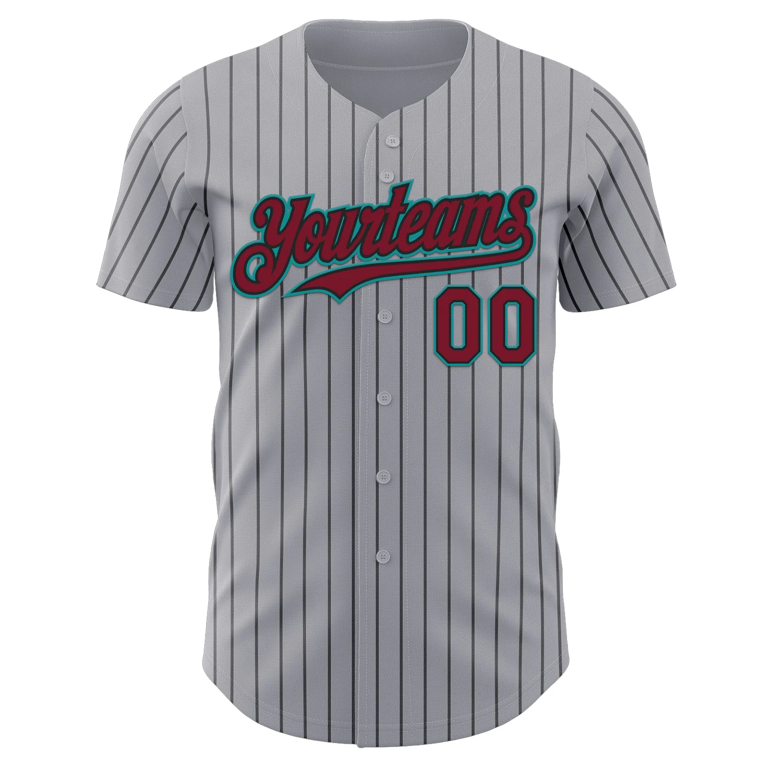 Custom Gray Black Pinstripe Crimson-Teal Authentic Baseball Jersey