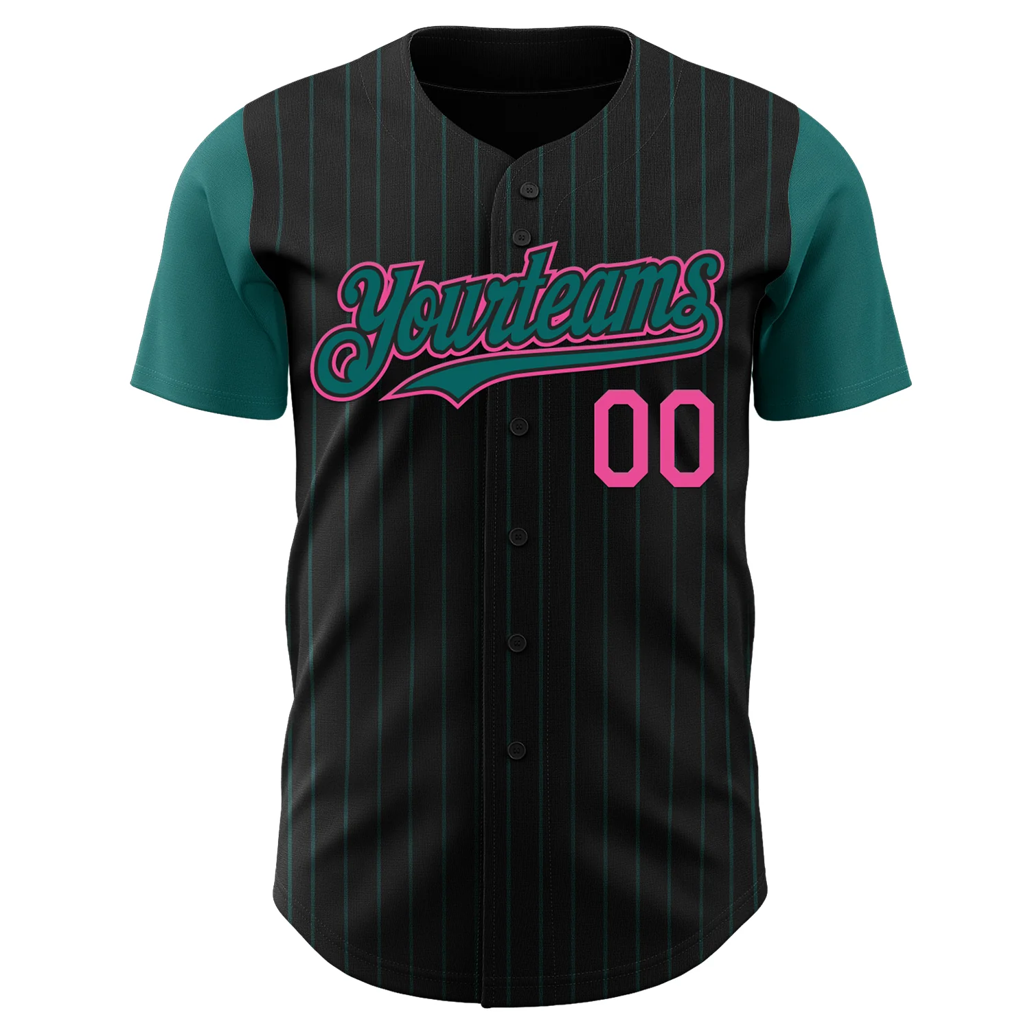Custom Black Teal Pinstripe Pink Authentic Two Tone Baseball Jersey