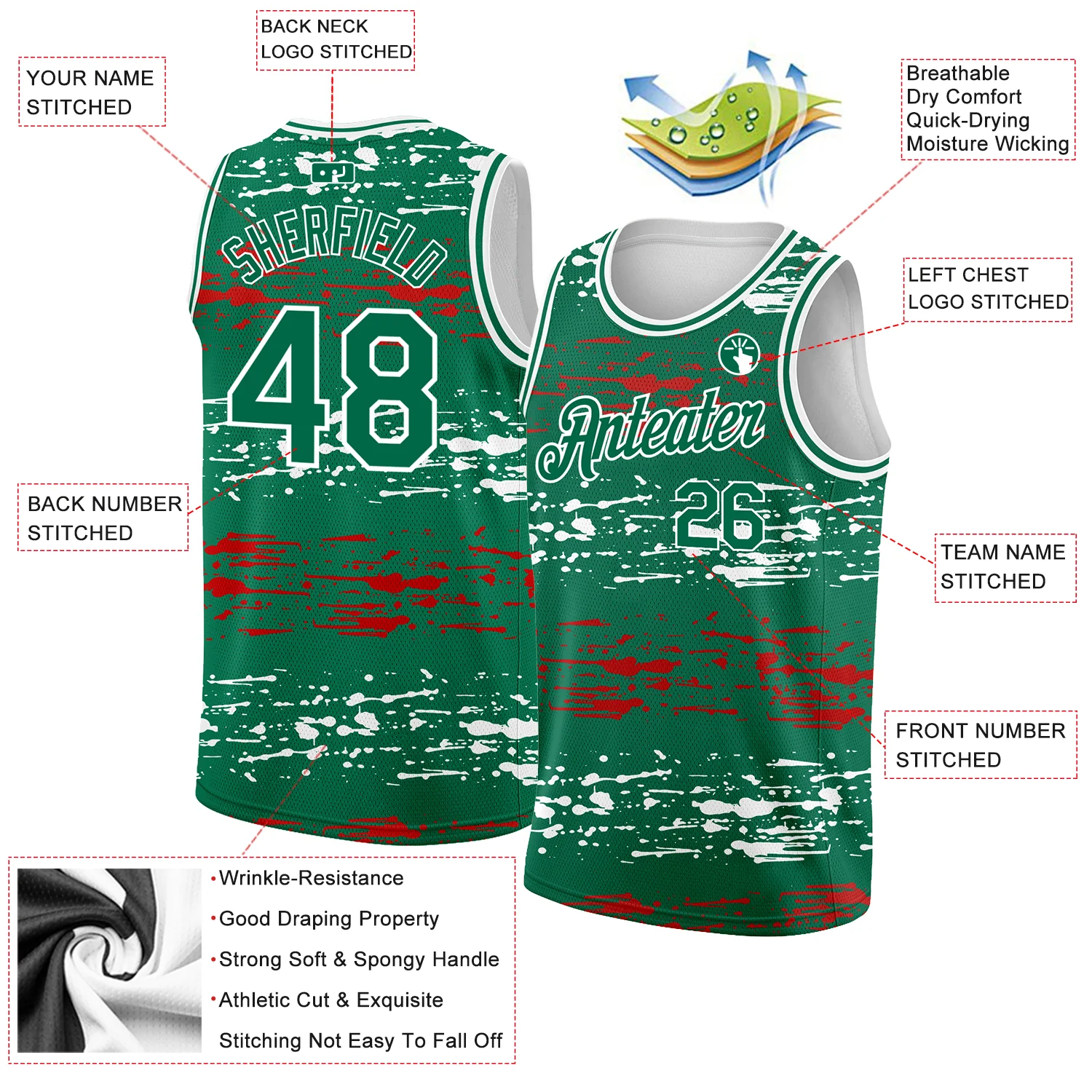 Custom Kelly Green-Red-White 3D Mexico Authentic Basketball Jersey
