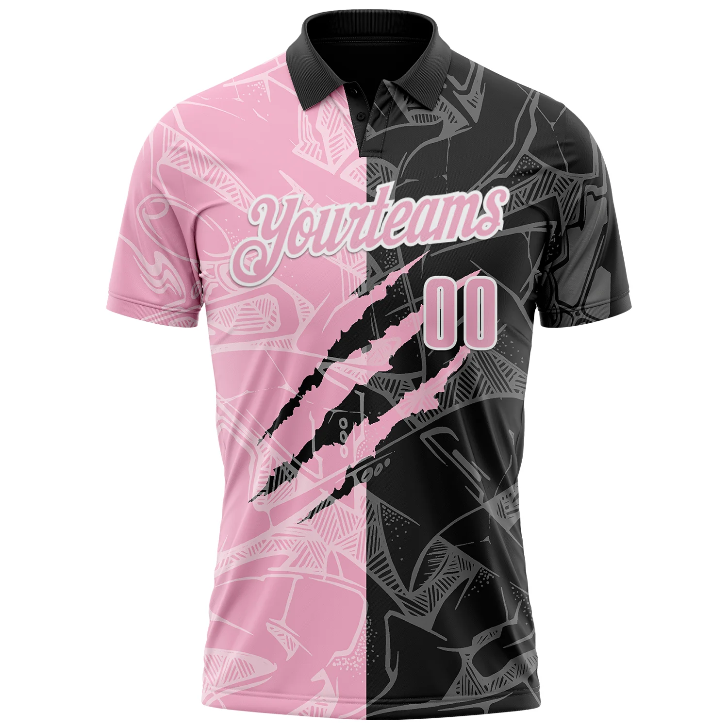Custom Graffiti Pattern Light Pink Black-White 3D Scratch Performance Polo Shirt