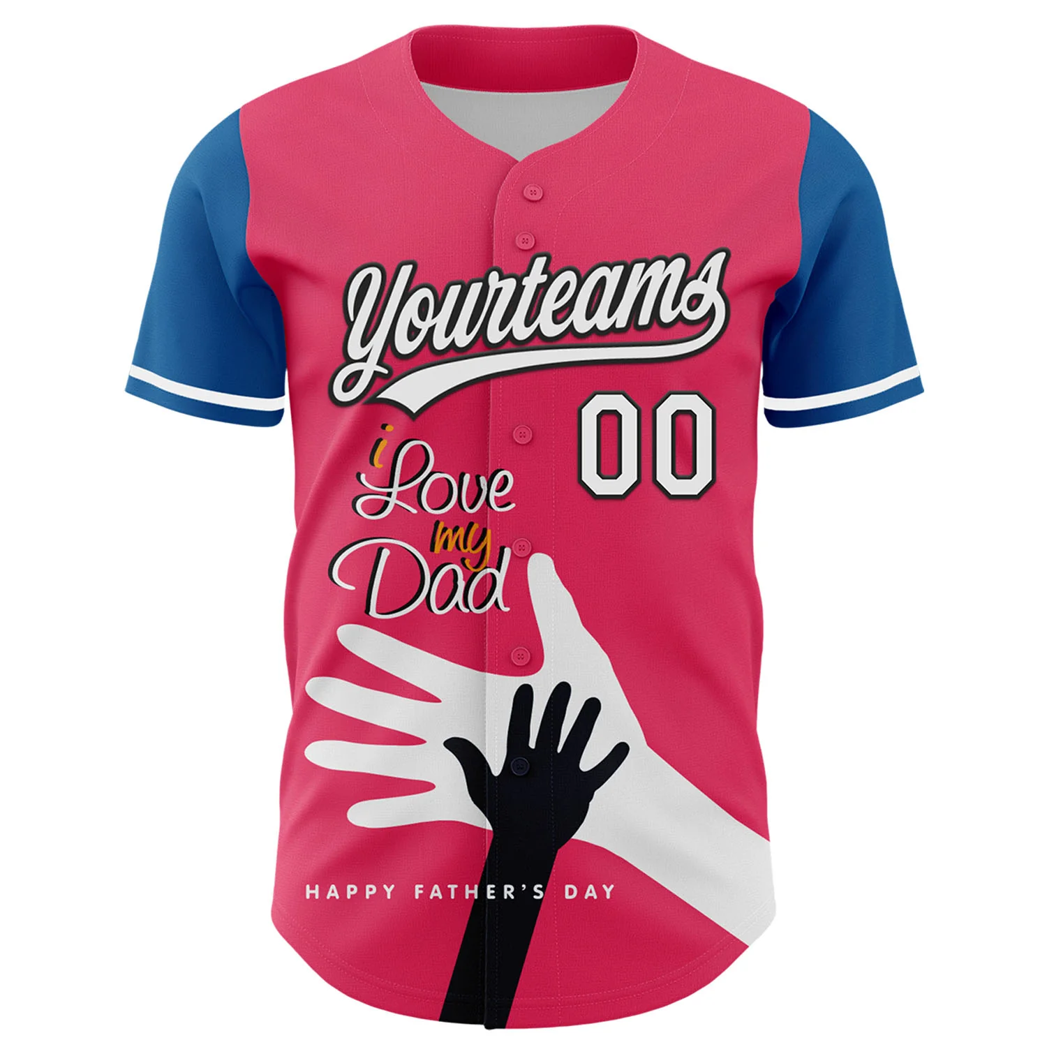 Custom Neon Pink White-Blue 3D Pattern Design Father's Day Family Love Authentic Baseball Jersey