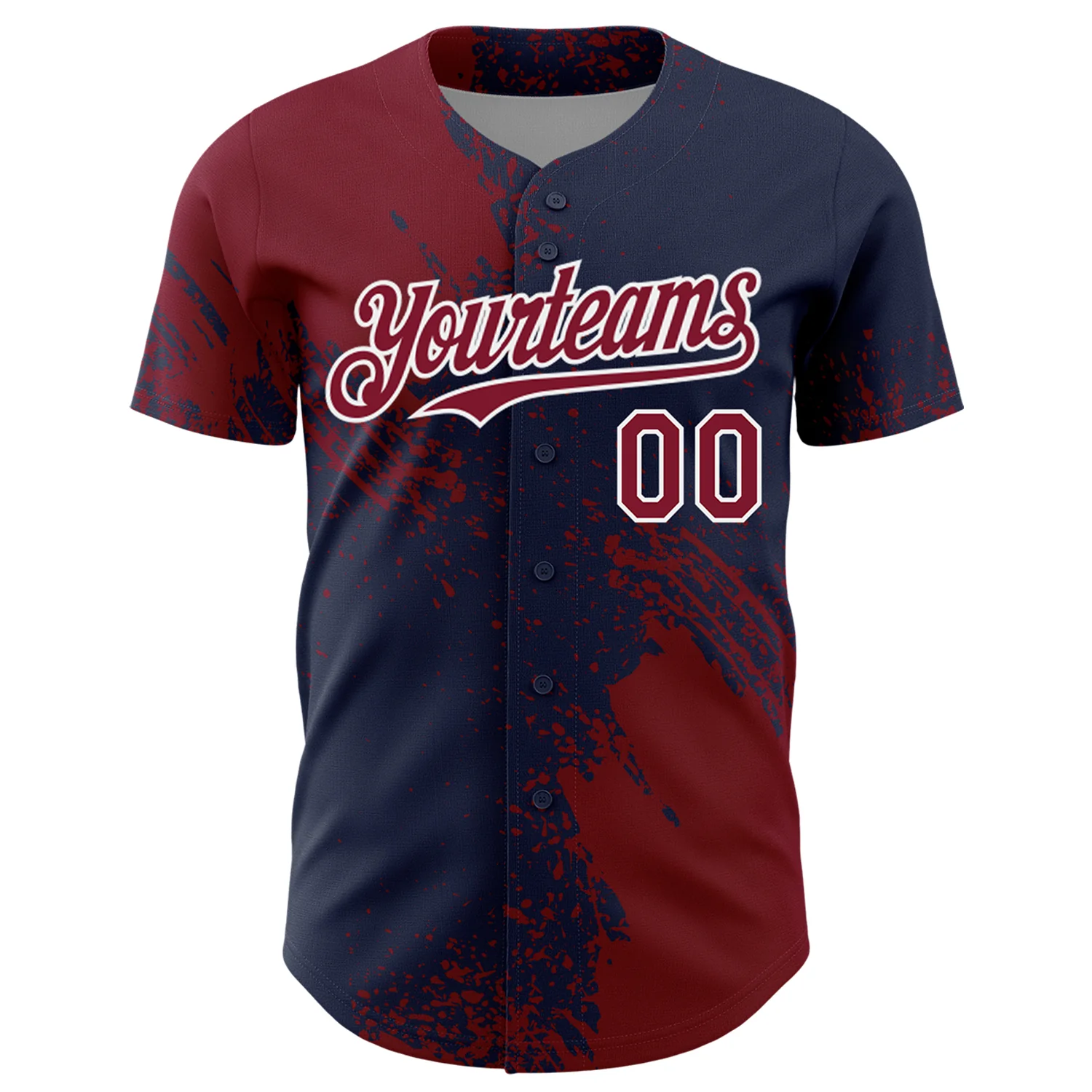 Custom Crimson Navy-White 3D Pattern Design Abstract Brush Stroke Authentic Baseball Jersey