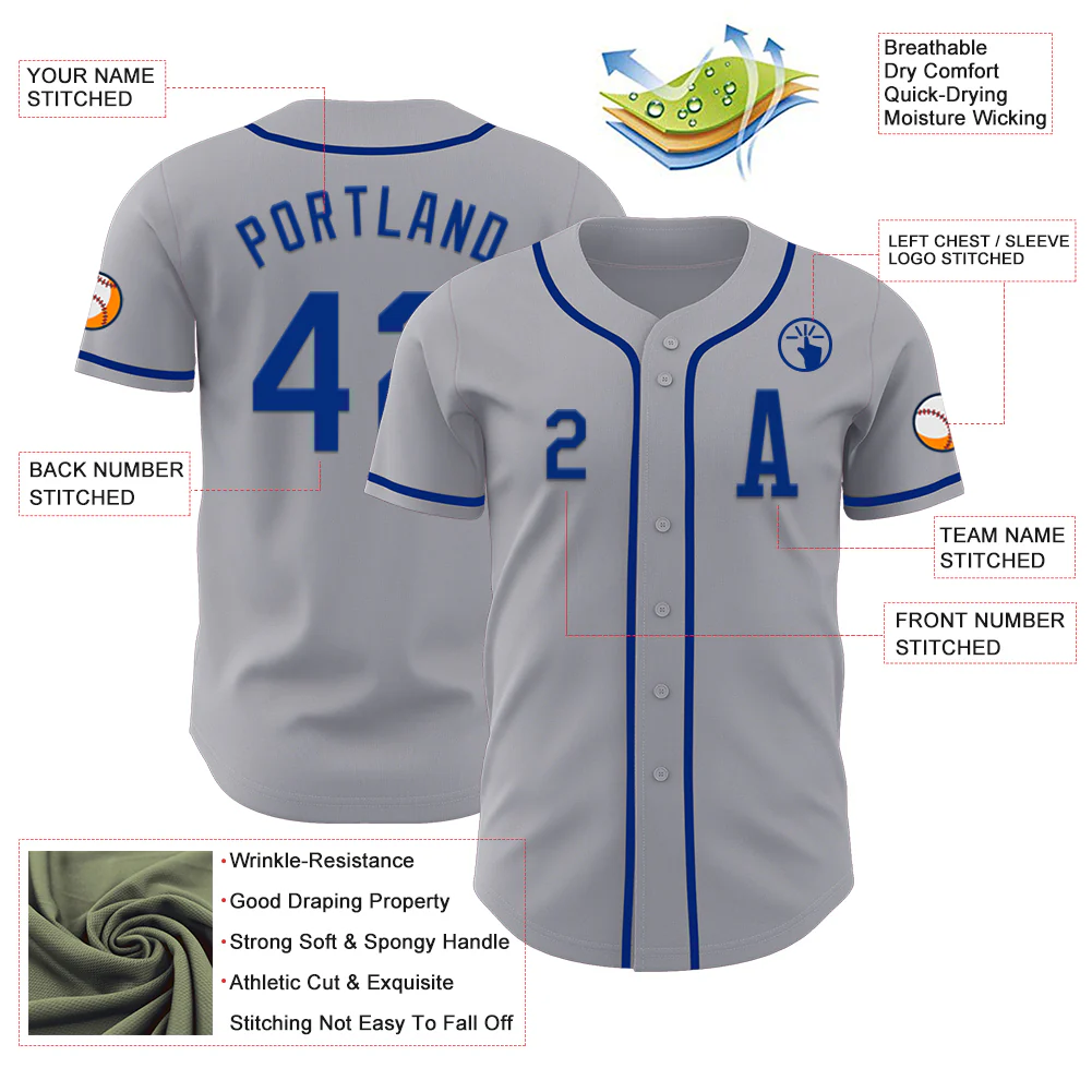 Custom Gray Royal Authentic Baseball Jersey