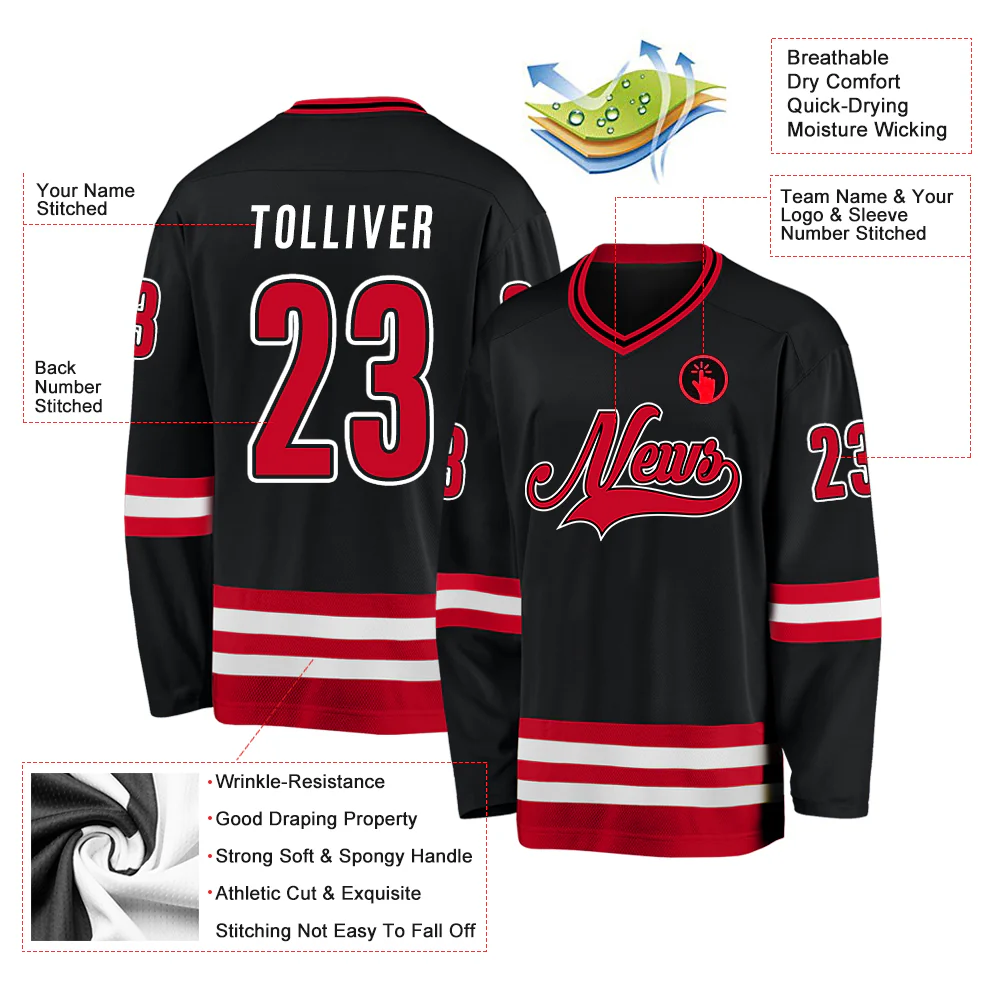 Custom Black Red-White Hockey Jersey