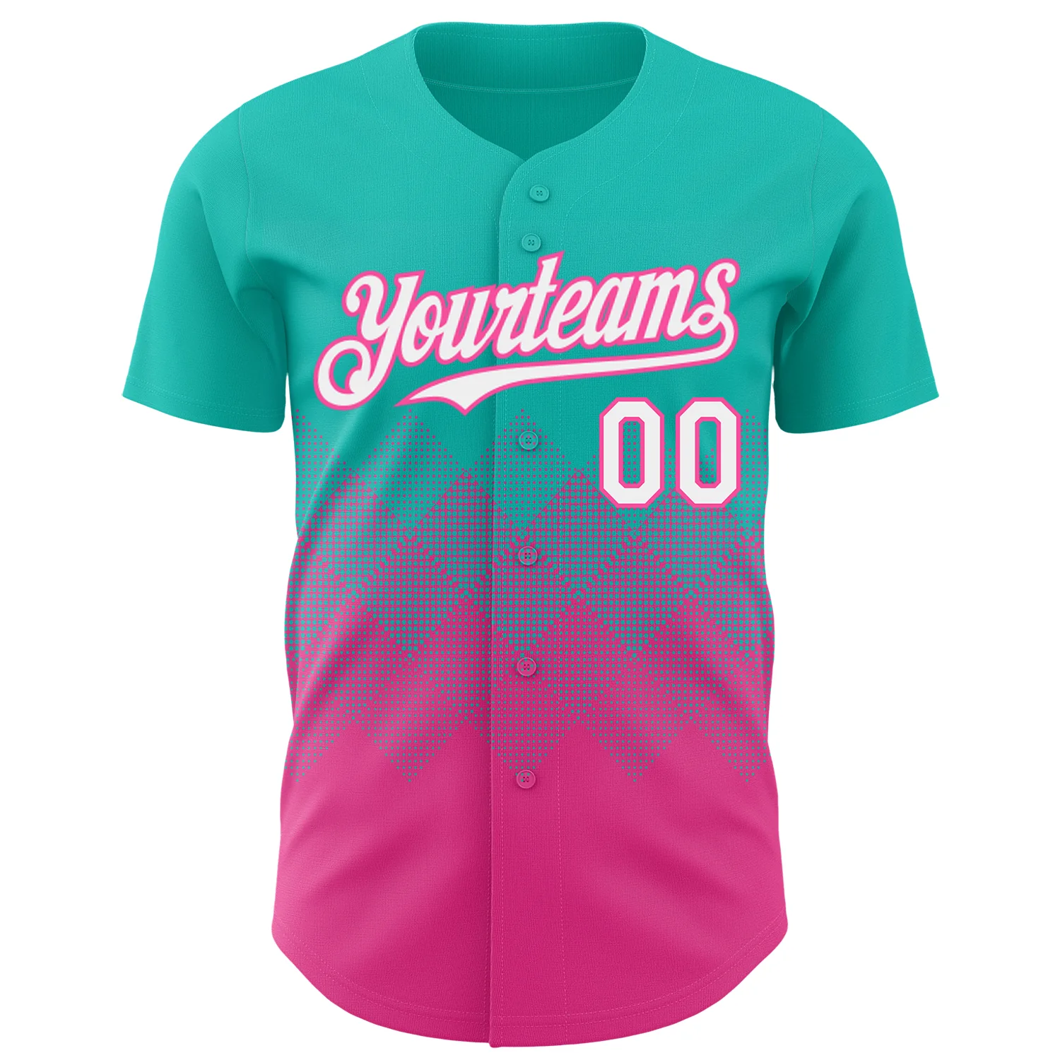 Custom Aqua White-Pink 3D Gradient Square Shape Authentic Baseball Jersey