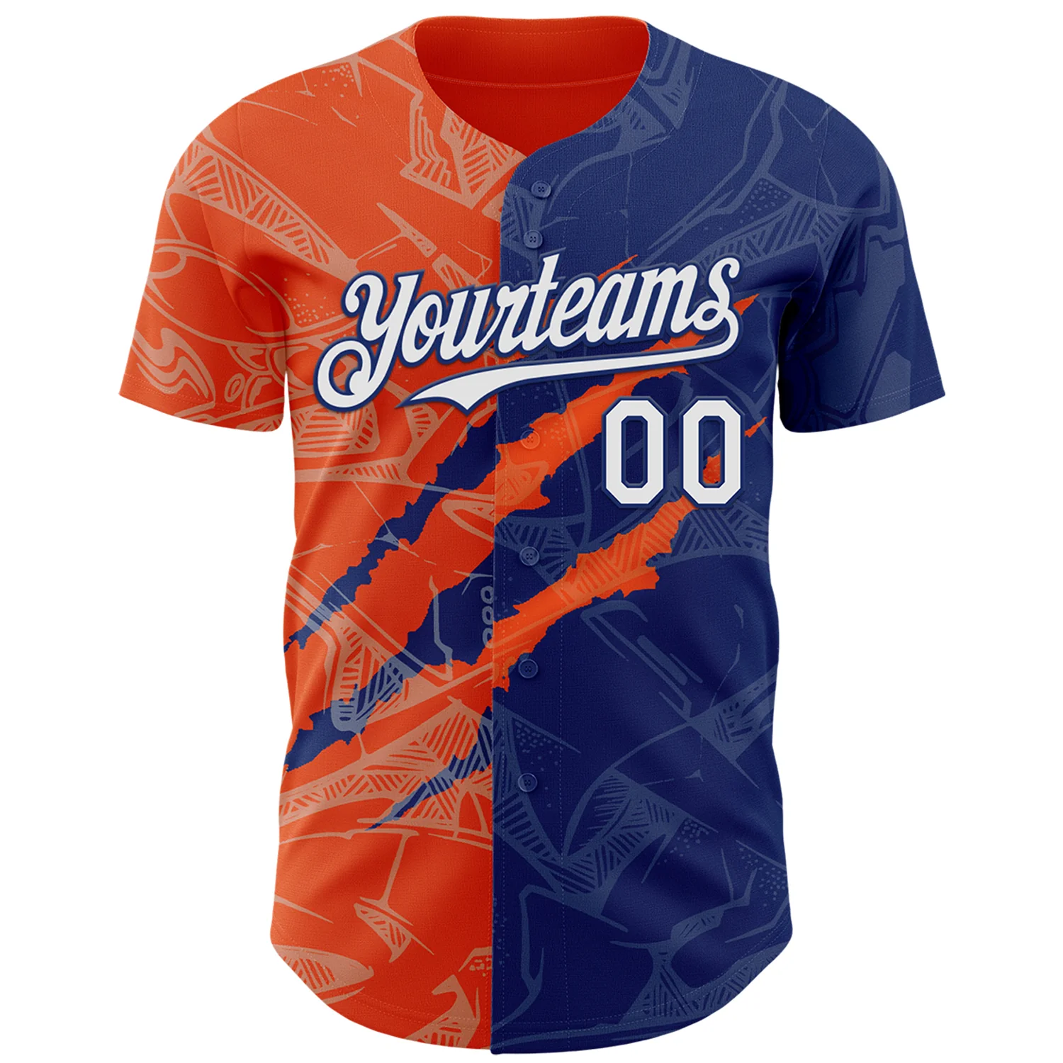 Custom Graffiti Pattern White Royal-Orange 3D Scratch Authentic Baseball Jersey