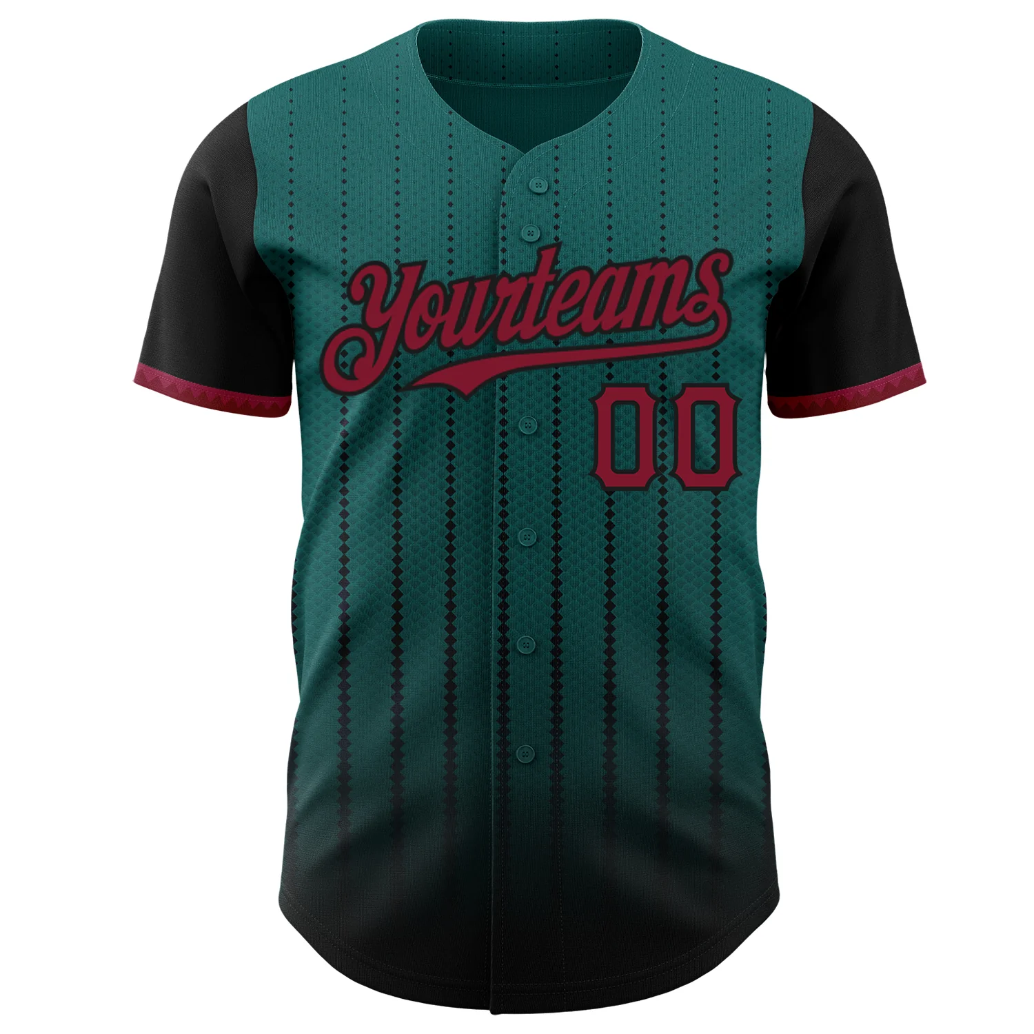 Custom Teal Crimson-Black 3D Pattern Design Gradient Geometric Shape Authentic Baseball Jersey