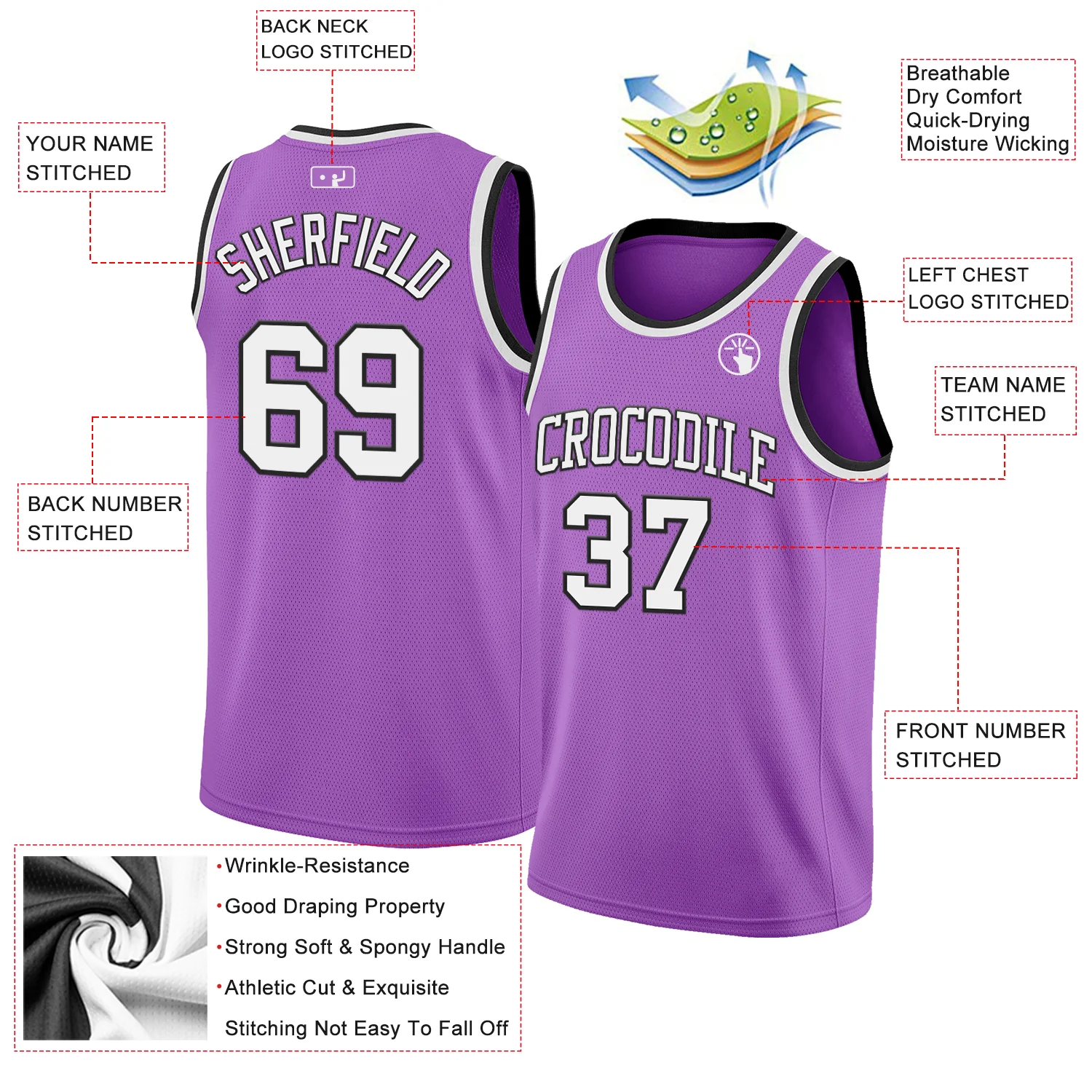 Custom Medium Purple White-Black Authentic Basketball Jersey