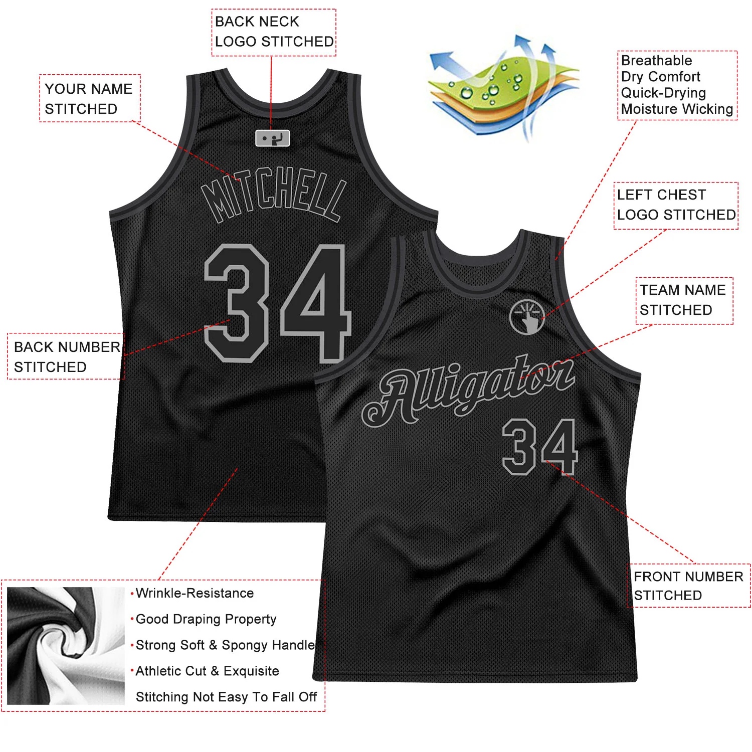 Custom Black Black-Gray Authentic Throwback Basketball Jersey