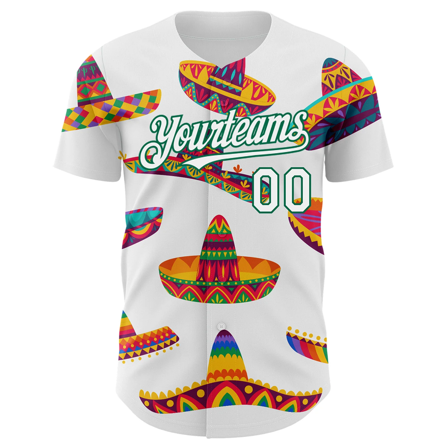 Custom White Kelly Green 3D Mexican Festival Sombrero Cinco de Mayo Authentic Baseball Jersey