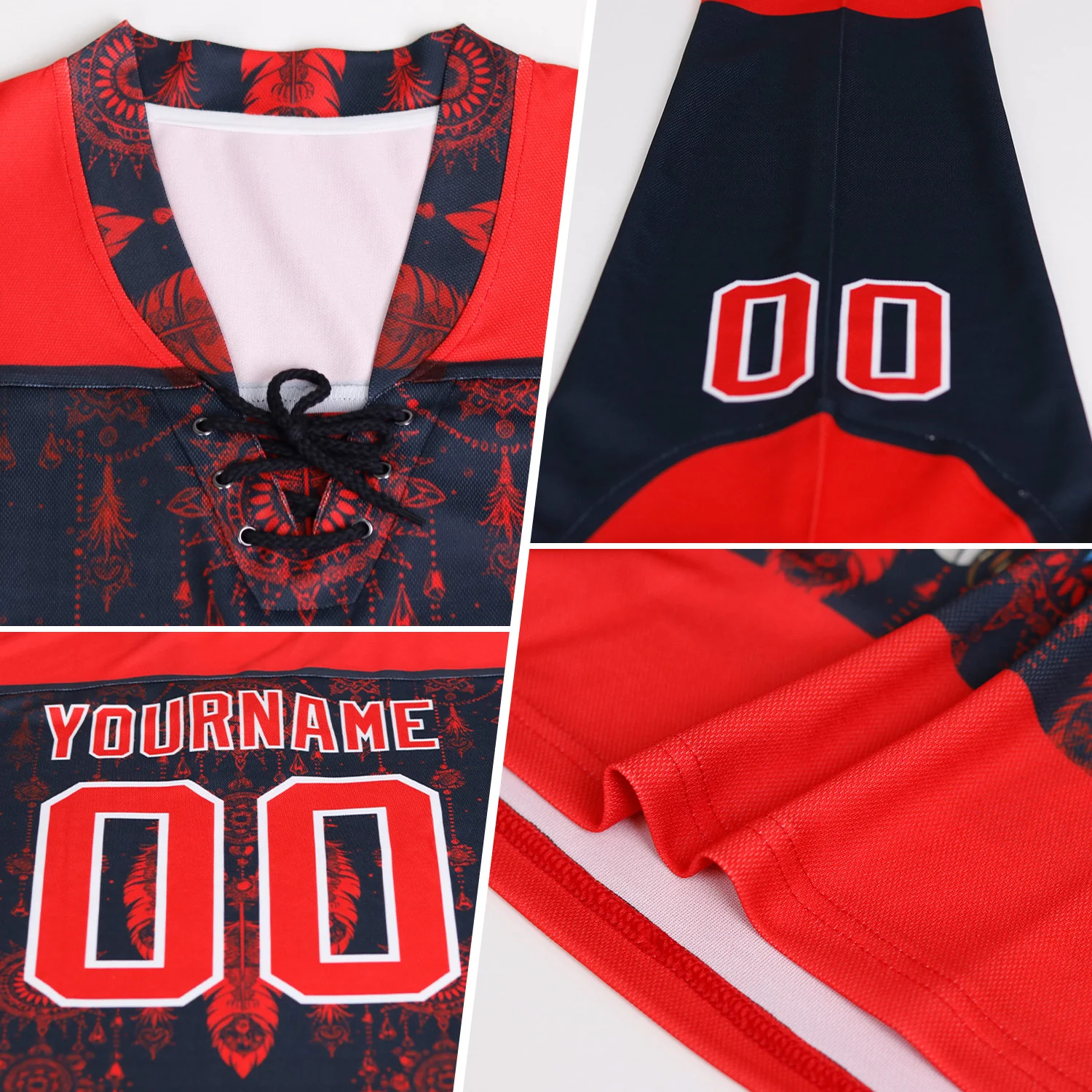 Custom Lakes Blue Orange-White 3D Pattern Design Foodie Funny Beer Hockey Lace Neck Jersey