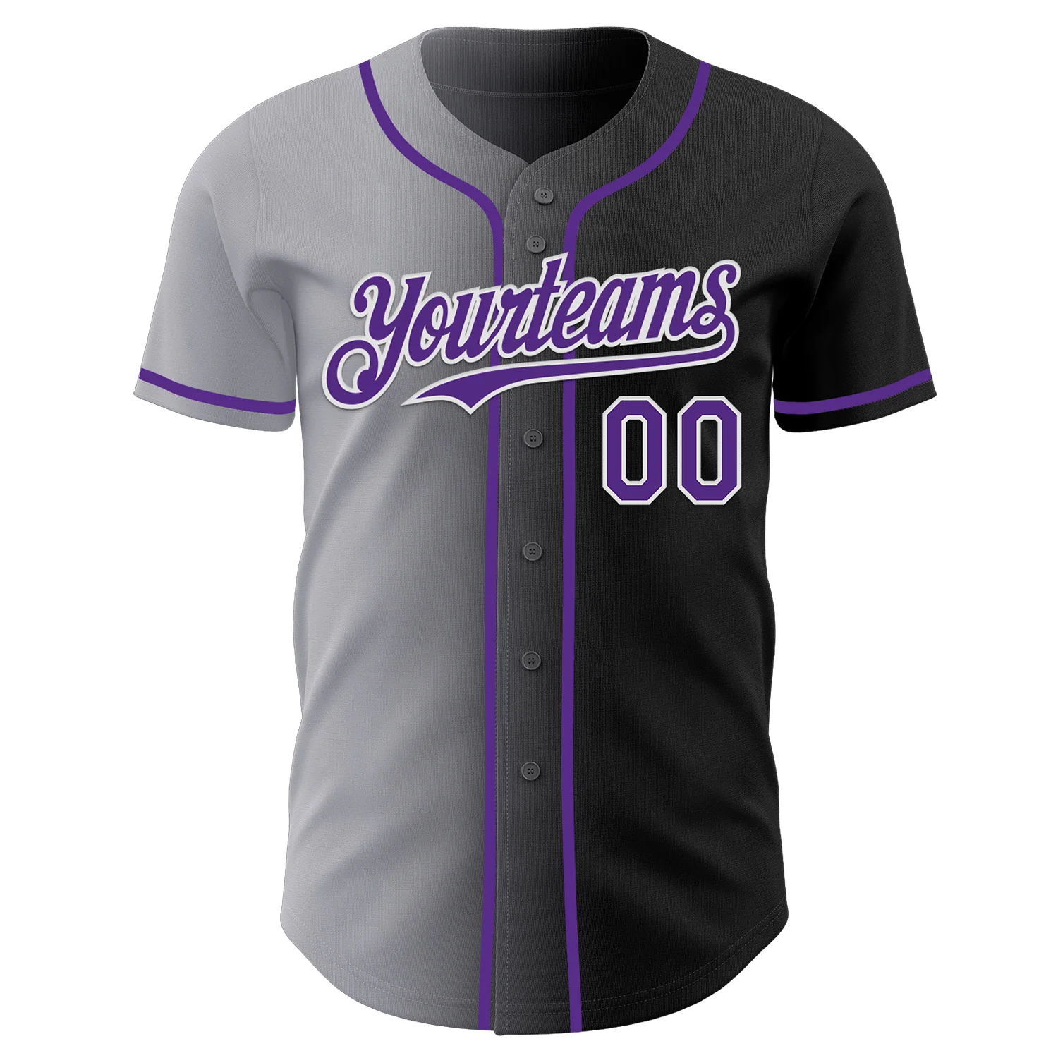 Custom Black Purple Gray-White Authentic Gradient Fashion Baseball Jersey