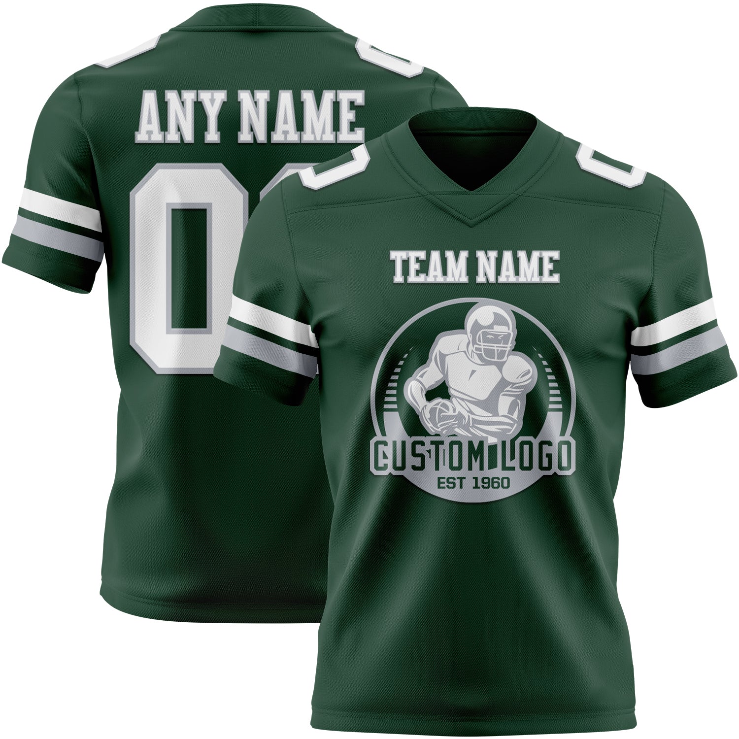 Custom Green White-Gray Authentic Football Jersey
