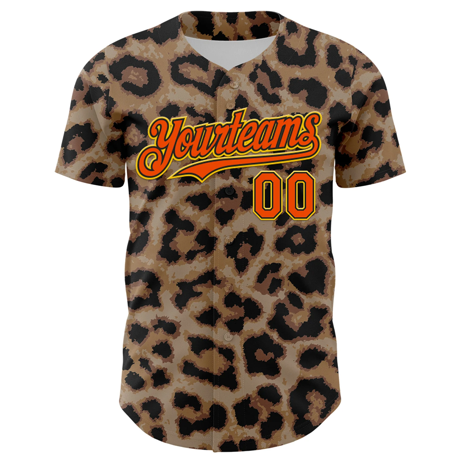 Custom Brown Orange Black-Yellow 3D Pattern Design Rave Party Animal Leopard Print Authentic Baseball Jersey
