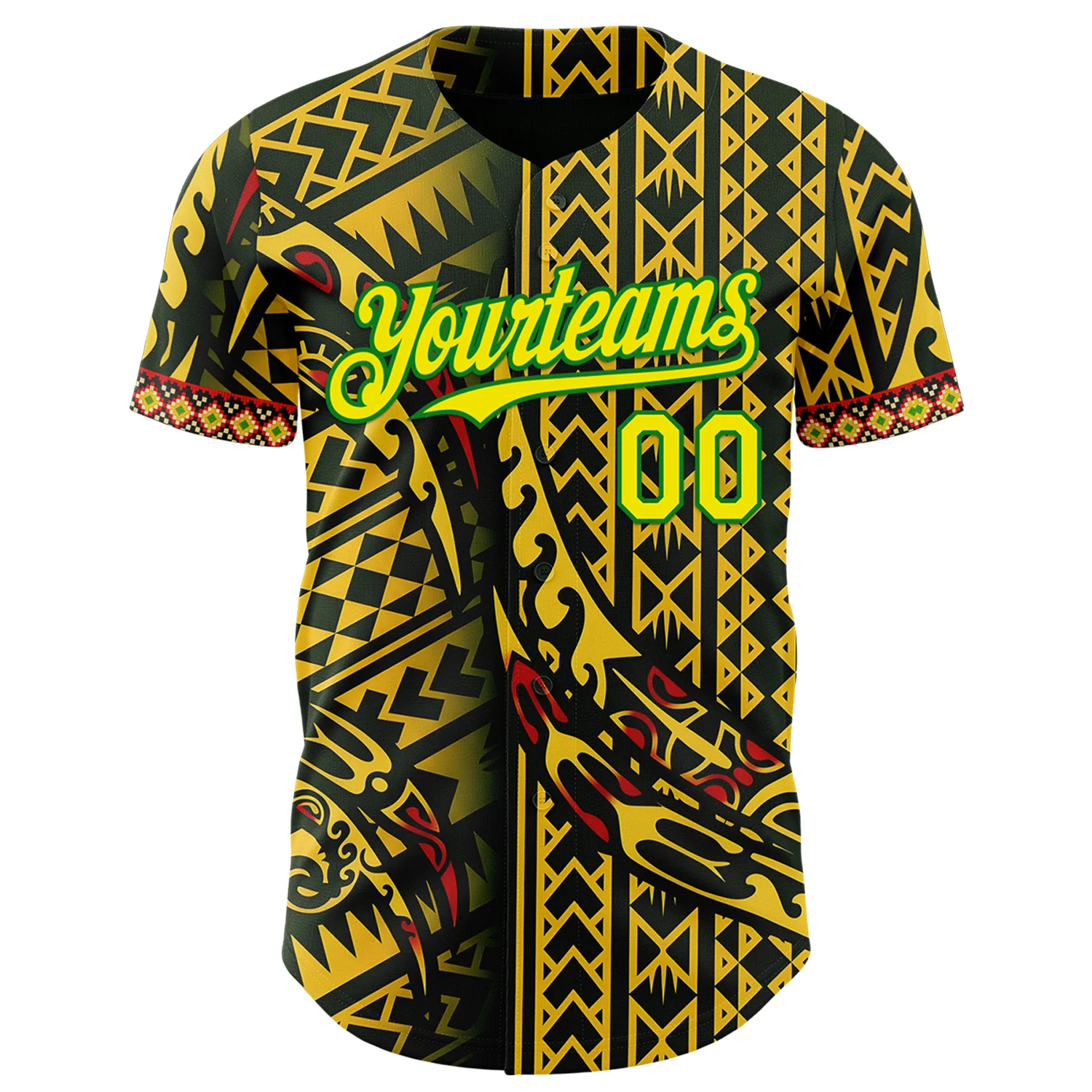 Custom Black Light Yellow Gold Grass Green-Red 3D Pattern Design Black History Month Africa Tribal Authentic Baseball Jersey