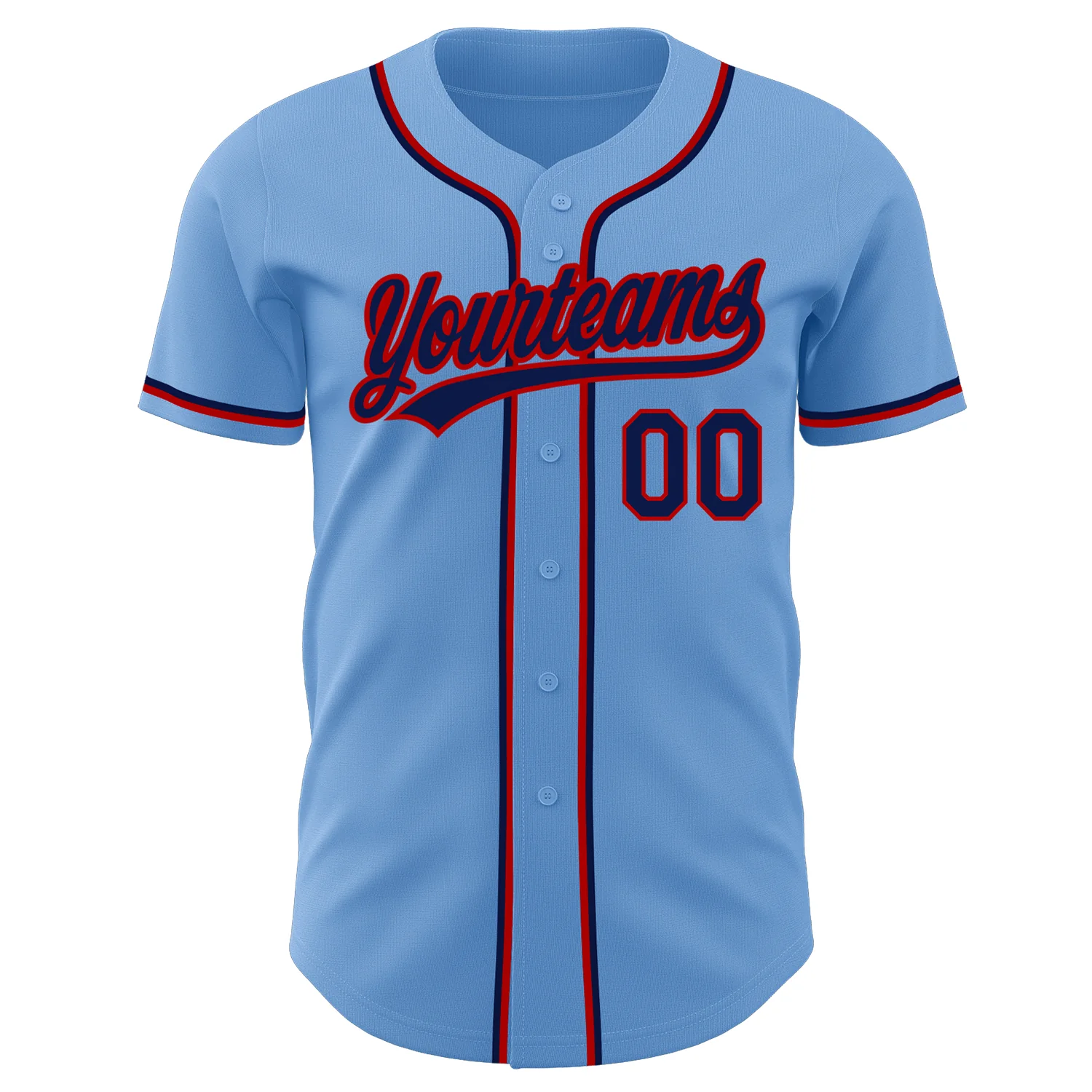 Custom Light Blue Navy-Red Authentic Baseball Jersey