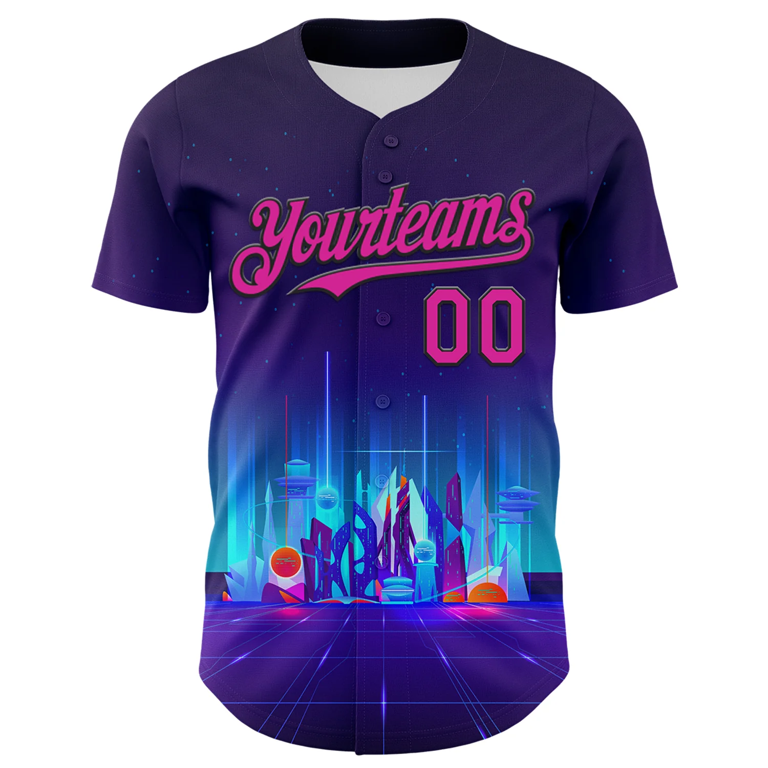 Custom Navy Deep Pink-Black 3D Pattern Design Rave Psychedelic Futuristic City Authentic Baseball Jersey